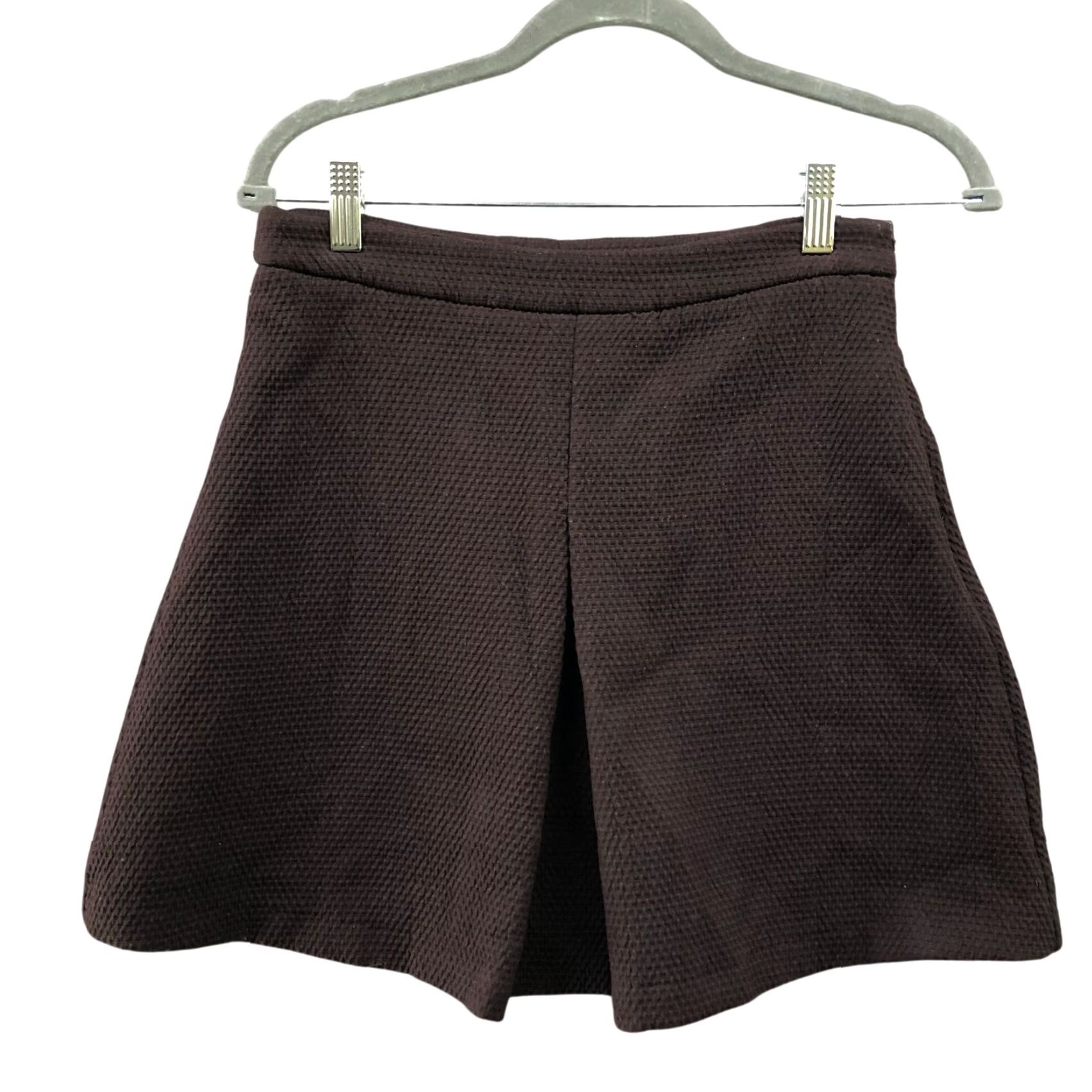 Zara Zara Skirt Womens S Brown Pleated Flare A-Line Textured High Rise Short Knit Polyester Mini Skirt Size 28" / US 6 / IT 42 - 2 Thumbnail