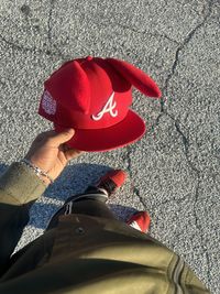 Red New Era Atlanta Braves fitted hat with Bunny Ears