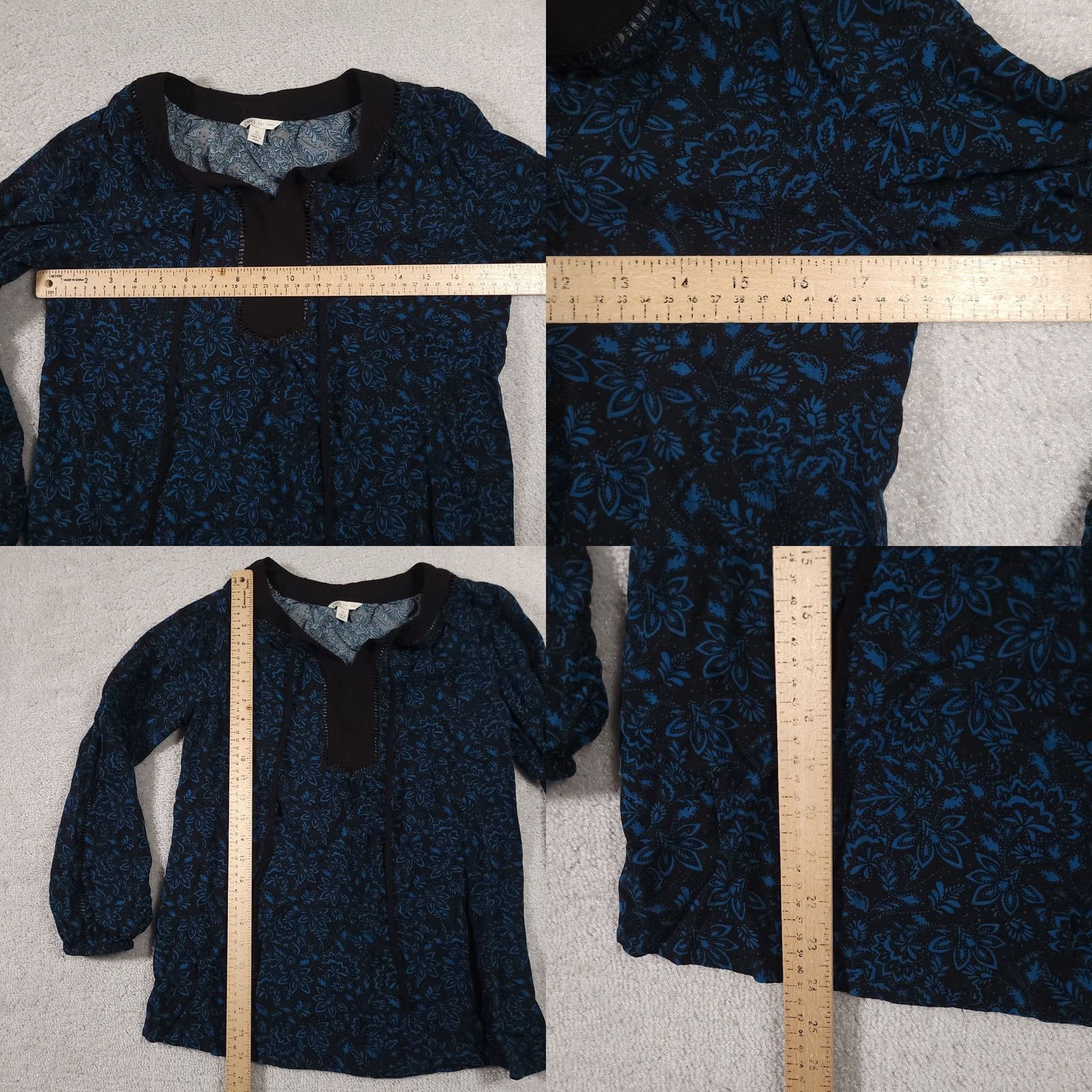 Vintage Cato Shirt Women's Small Blue Floral Long Balloon Sleeve V Neck Tunic Boho Size S / US 4 / IT 40 - 8 Thumbnail
