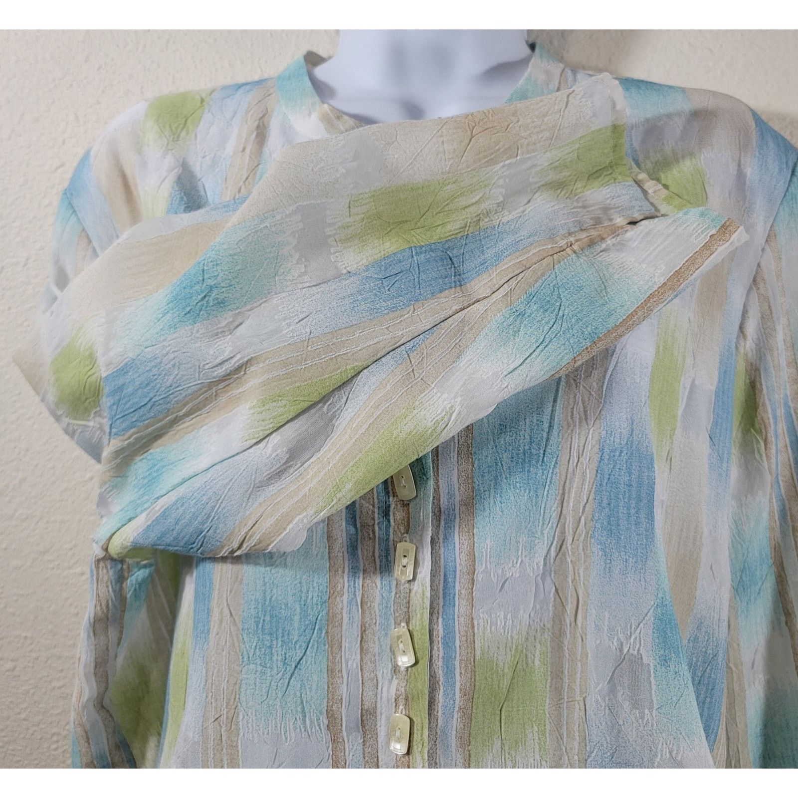 Other J.H. Collectibles Tan Blue Green Burn Out Striped Top XL Size XL / US 12-14 / IT 48-50 - 7 Thumbnail