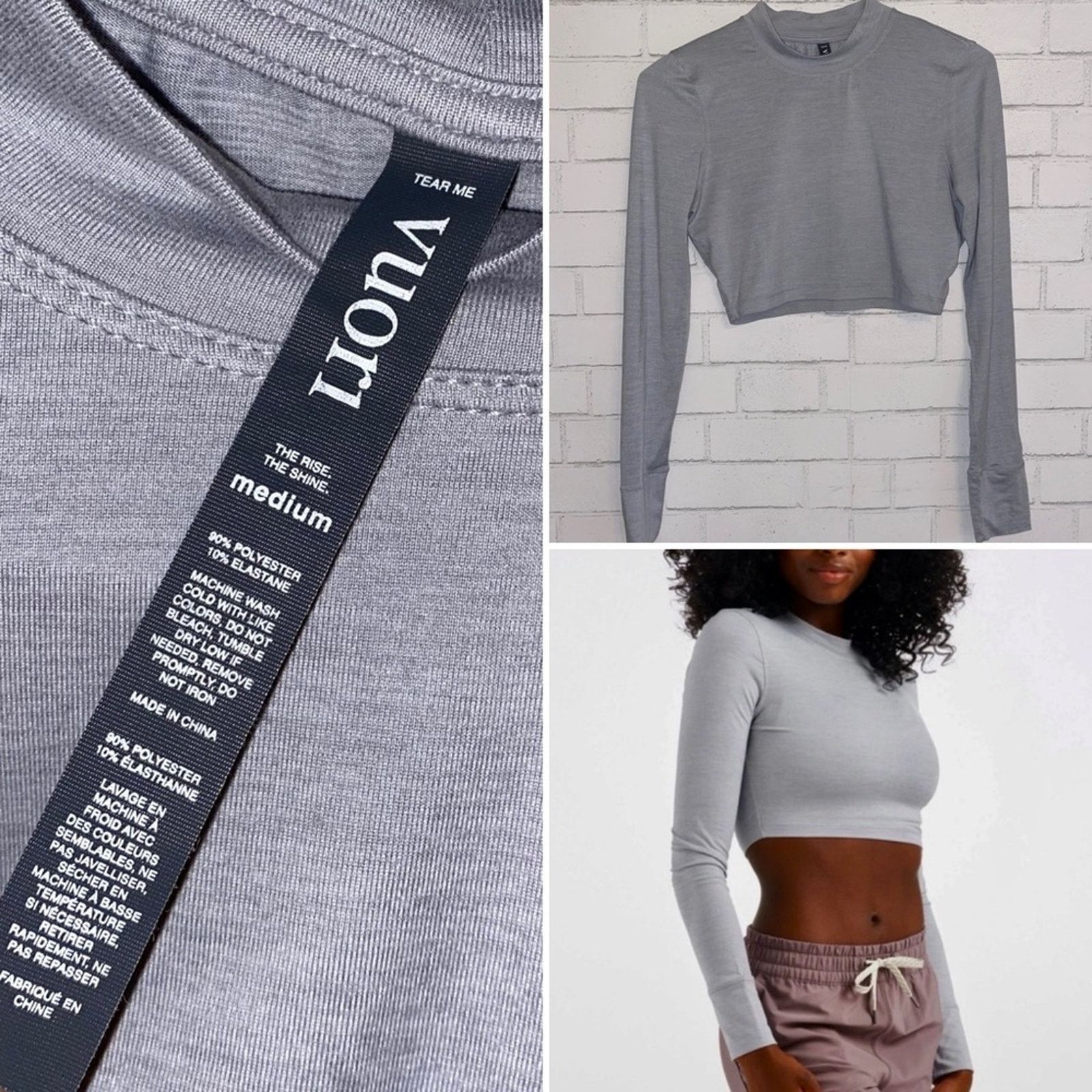 Vuori VUORI $85 LUX Long Sleeve Crop Mock Tee Gray MEDIUM EUC Size M / US 6-8 / IT 42-44 - 1 Thumbnail