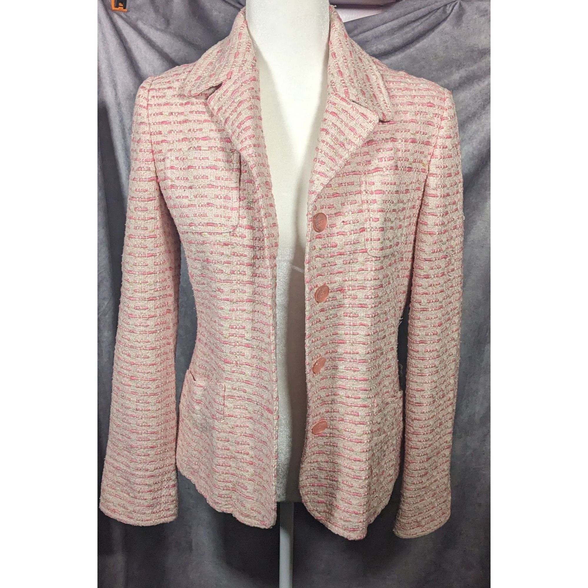 Other Vintage Textured Pink And White Woven Button Front Blazer Size M / US 6-8 / IT 42-44 - 6 Thumbnail