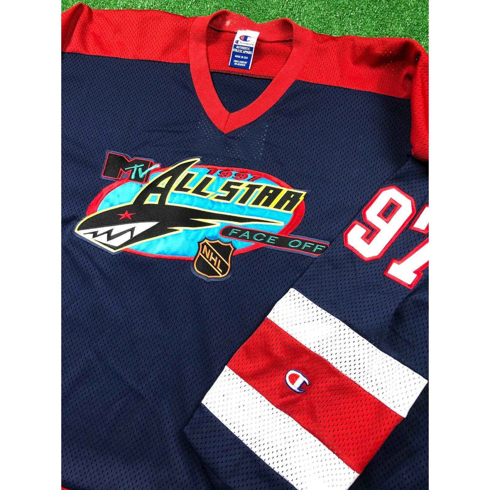 image of Champion Vintage Mtv Nhl All Star Face Off XL Hockey Jersey 1997 Usa in Blue, Men's