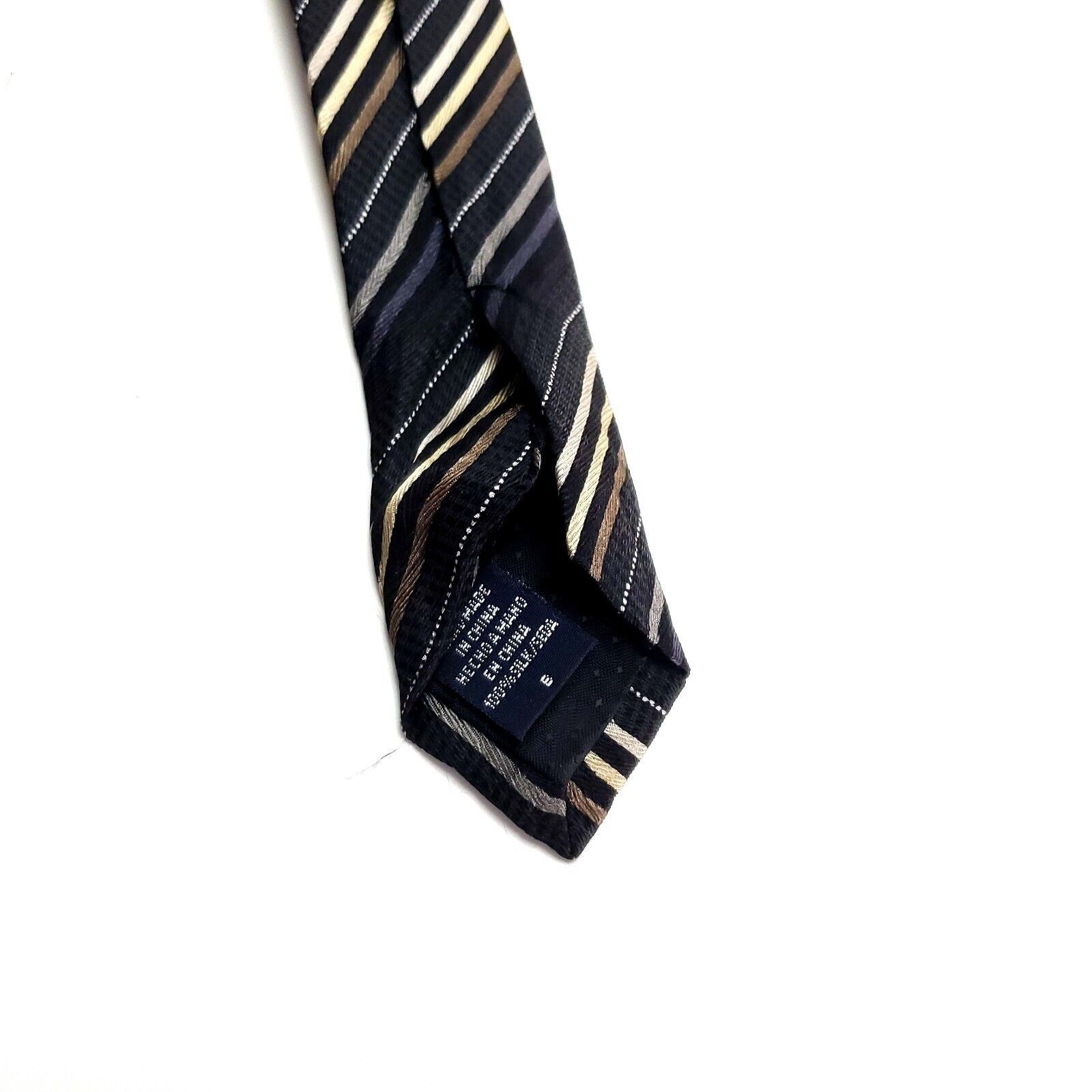 Designer Geoffrey Beene Silk Tie Gray Blue Striped Woven Wide Size ONE SIZE - 4 Thumbnail