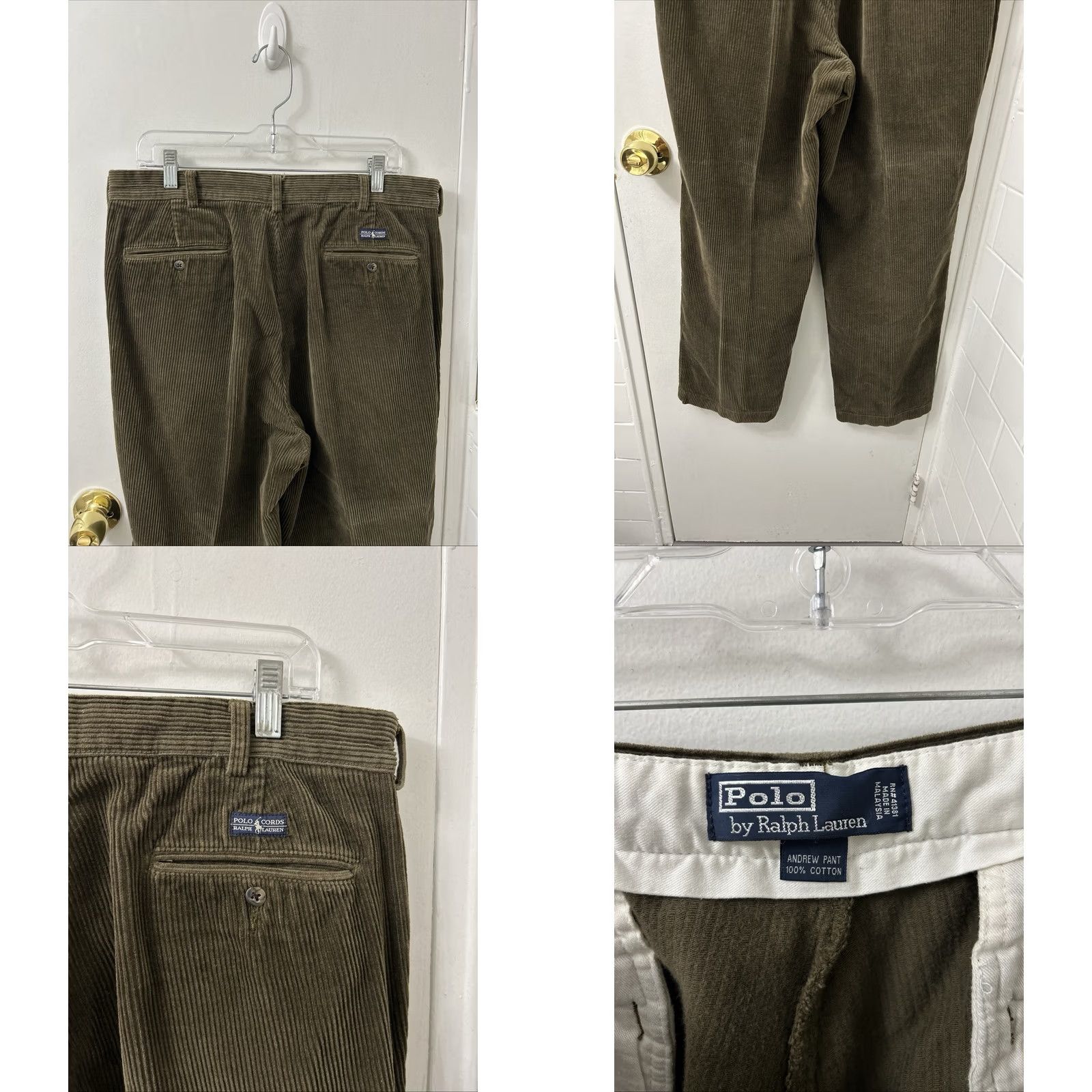 Polo Ralph Lauren VINTAGE Polo Ralph Lauren Andrew Pant Chino Pants Mens 36 Olive Green Corduroy Pleated Logo Front Four-Pocket Relaxed Straight 36x28 Size US M / EU 48-50 / 2 - 8 Thumbnail