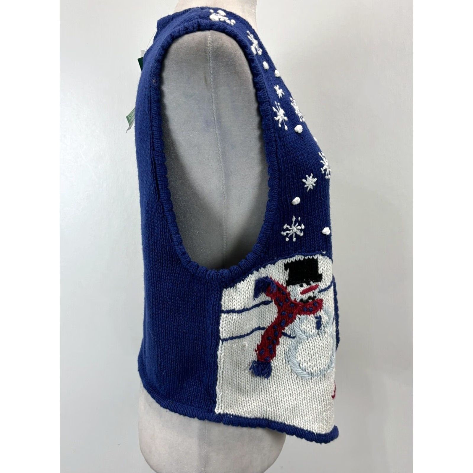 Vintage VINTAGE Bryn Connelly Christmas Sweater Vest Knit Snowmen Medium Blue 90s Womens Size M / US 6-8 / IT 42-44 - 4 Thumbnail