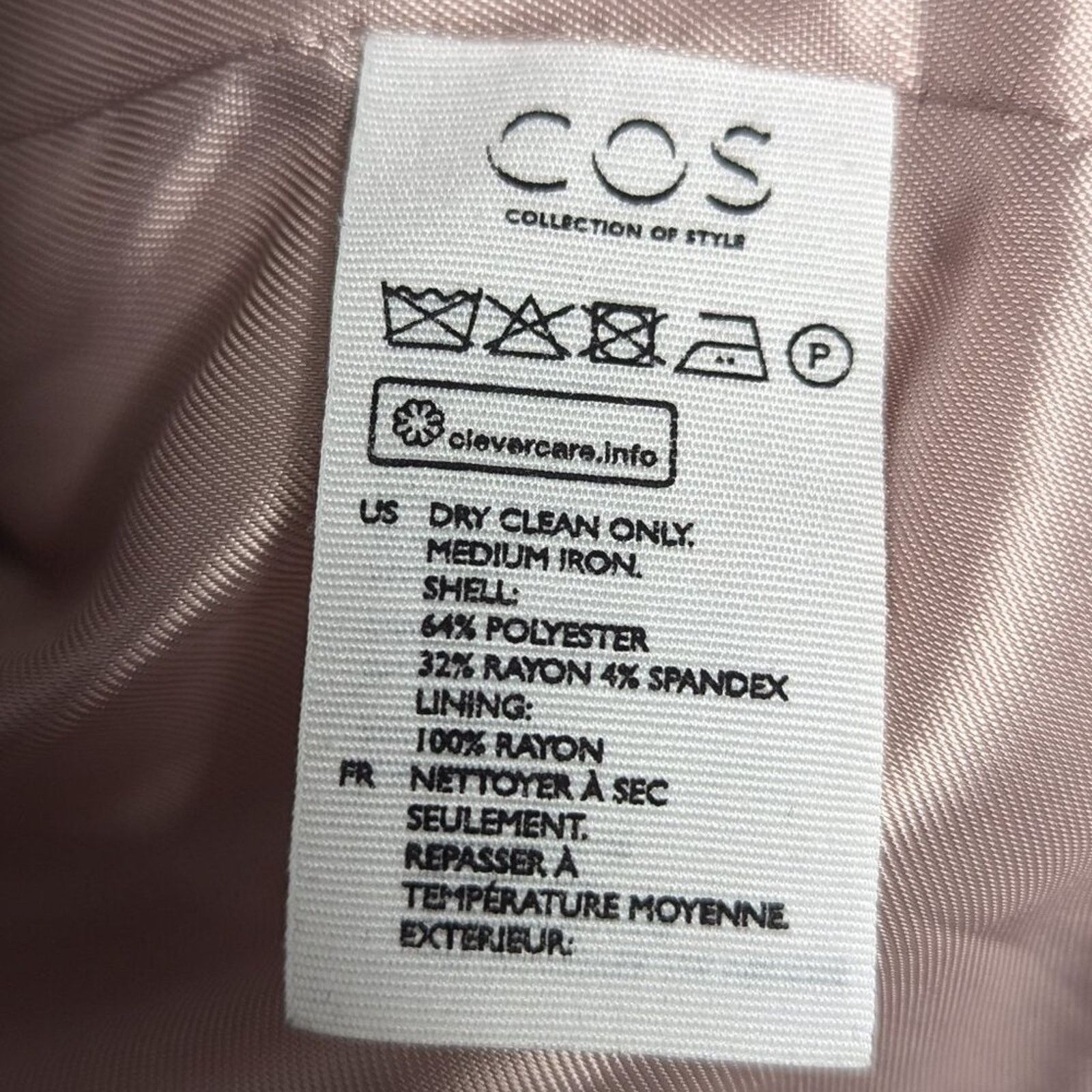 Cos COS Pale Pink Long Sleeve Coat Zip Pockets Detachable Collar Size XS / US 0-2 / IT 36-38 - 7 Thumbnail