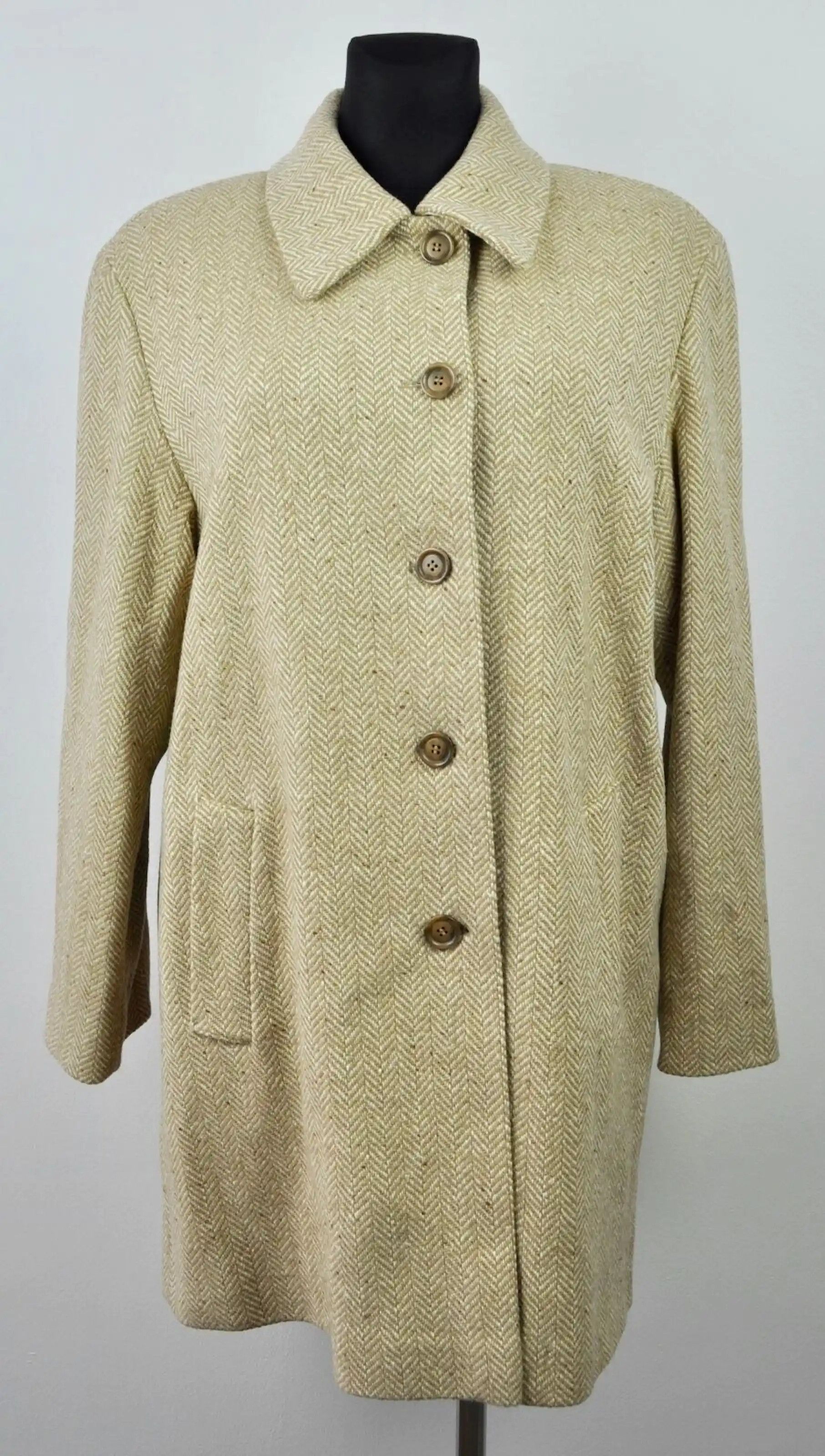 Vintage x ERICH FEND Herringbone Tweed Wool Coat Overcoat Belt Size L / US 10 / IT 46 - 1 Thumbnail