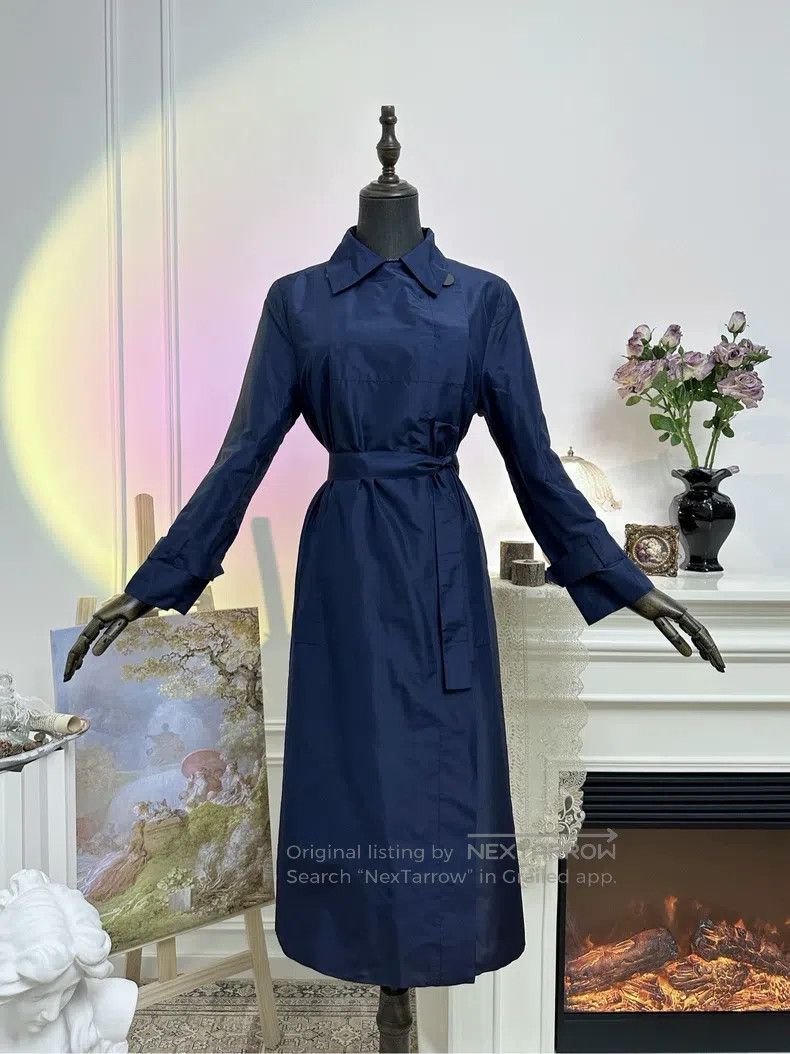 Hermes Hermes Vintage Silk Tie Belt Long Coat Jacket - Dark Blue Size S / US 4 / IT 40 - 2 Thumbnail