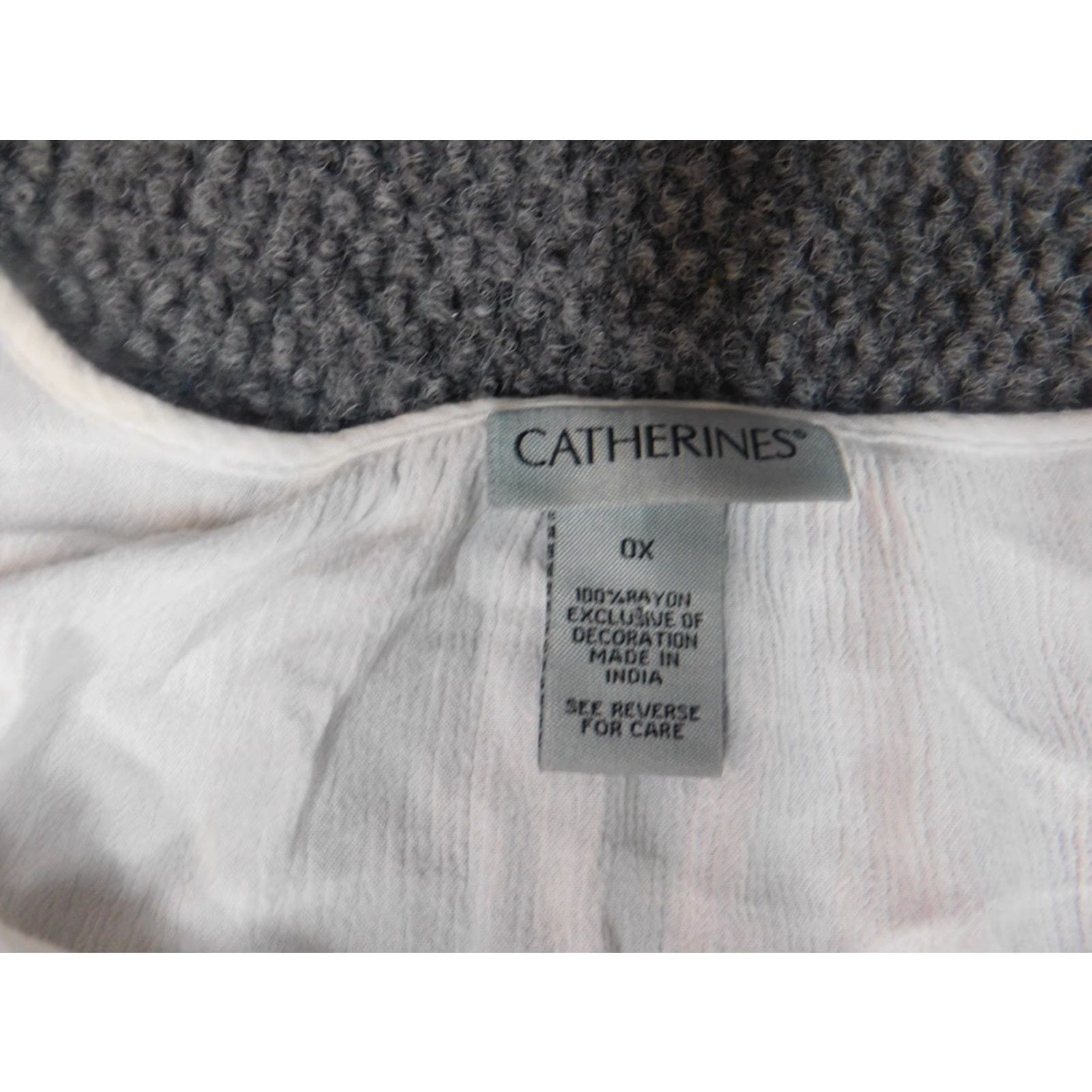 Vintage Catherines Blouse 0X Plus White Crew Neck Long Sleeve Pullover Stretch Rayon Solid Casual Womens Size XL / US 12-14 / IT 48-50 - 5 Thumbnail