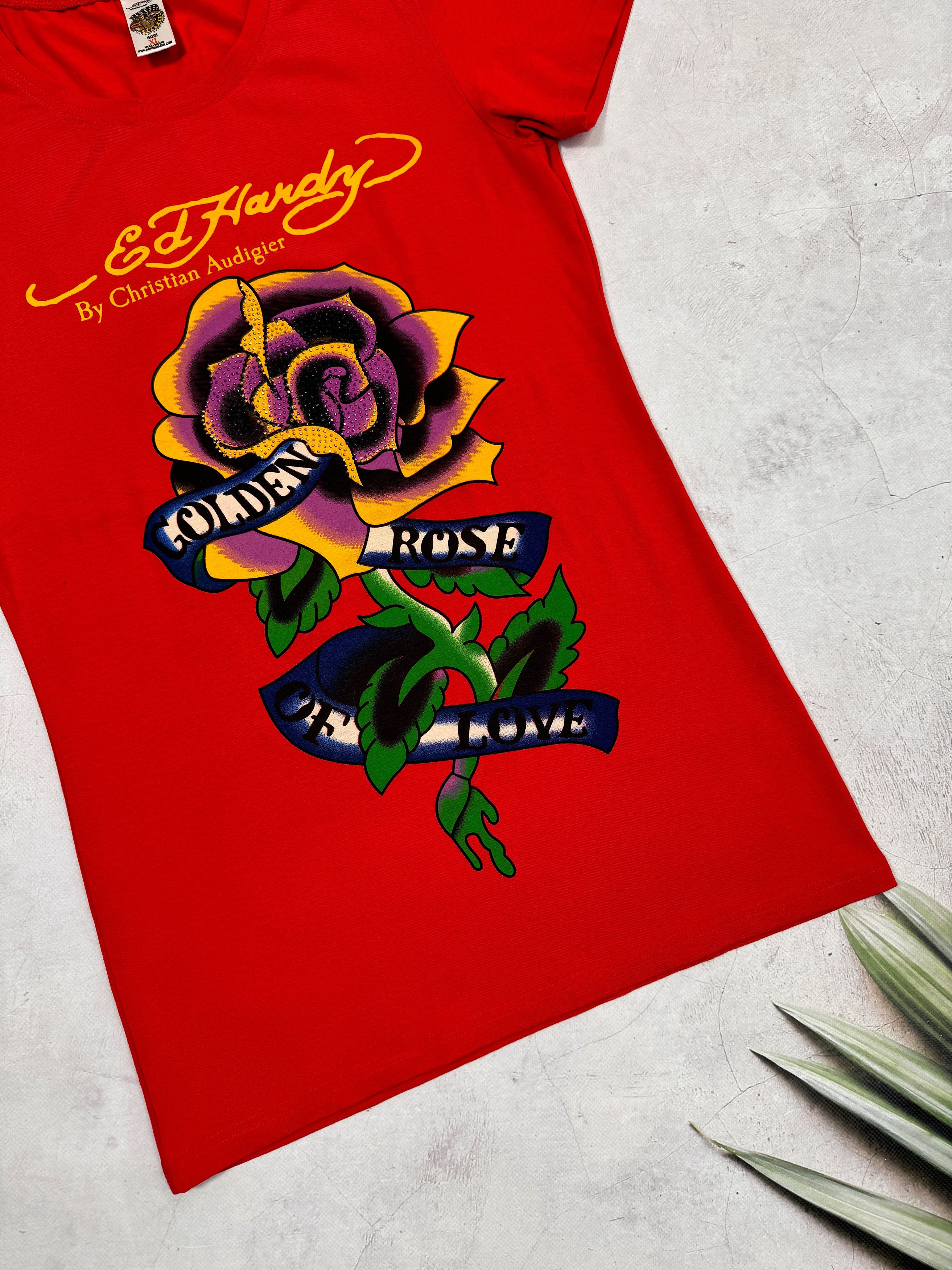 Christian Audigier × Ed Hardy Ed Hardy Mini Dress Tunica Golden Rose of Love Size M / US 6-8 / IT 42-44 - 14 Thumbnail