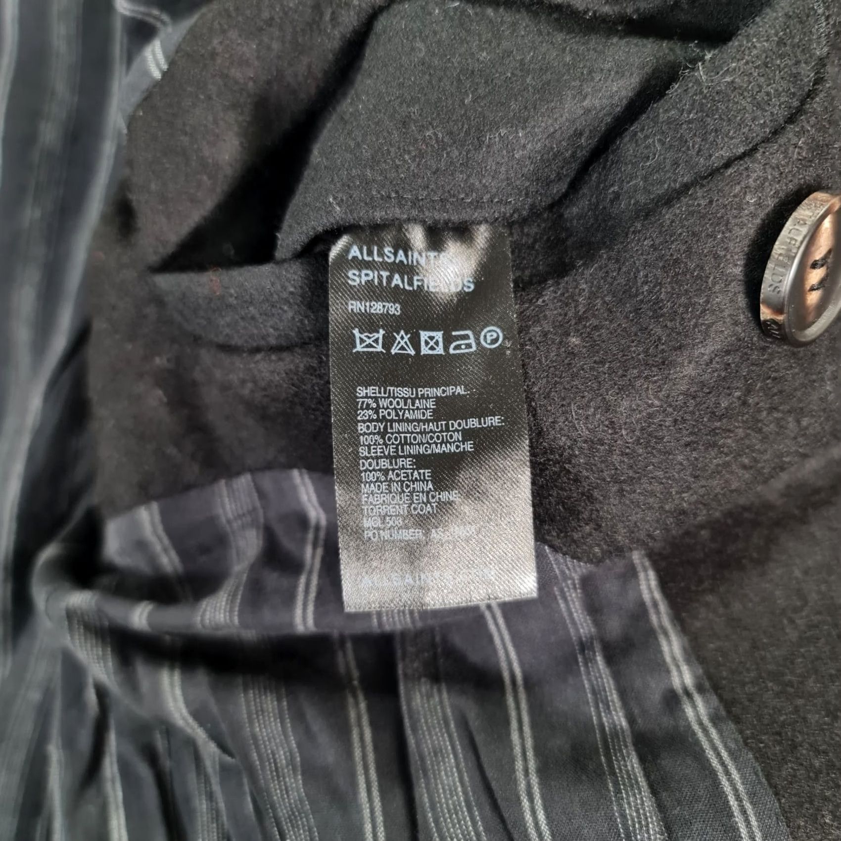 Allsaints AllSaints Mens Coat Black 40 Torrent Wool Double Breasted Peacoat Coat Mens Wool Black 40 AllSaints Size US XXS / EU 40 - 7 Thumbnail