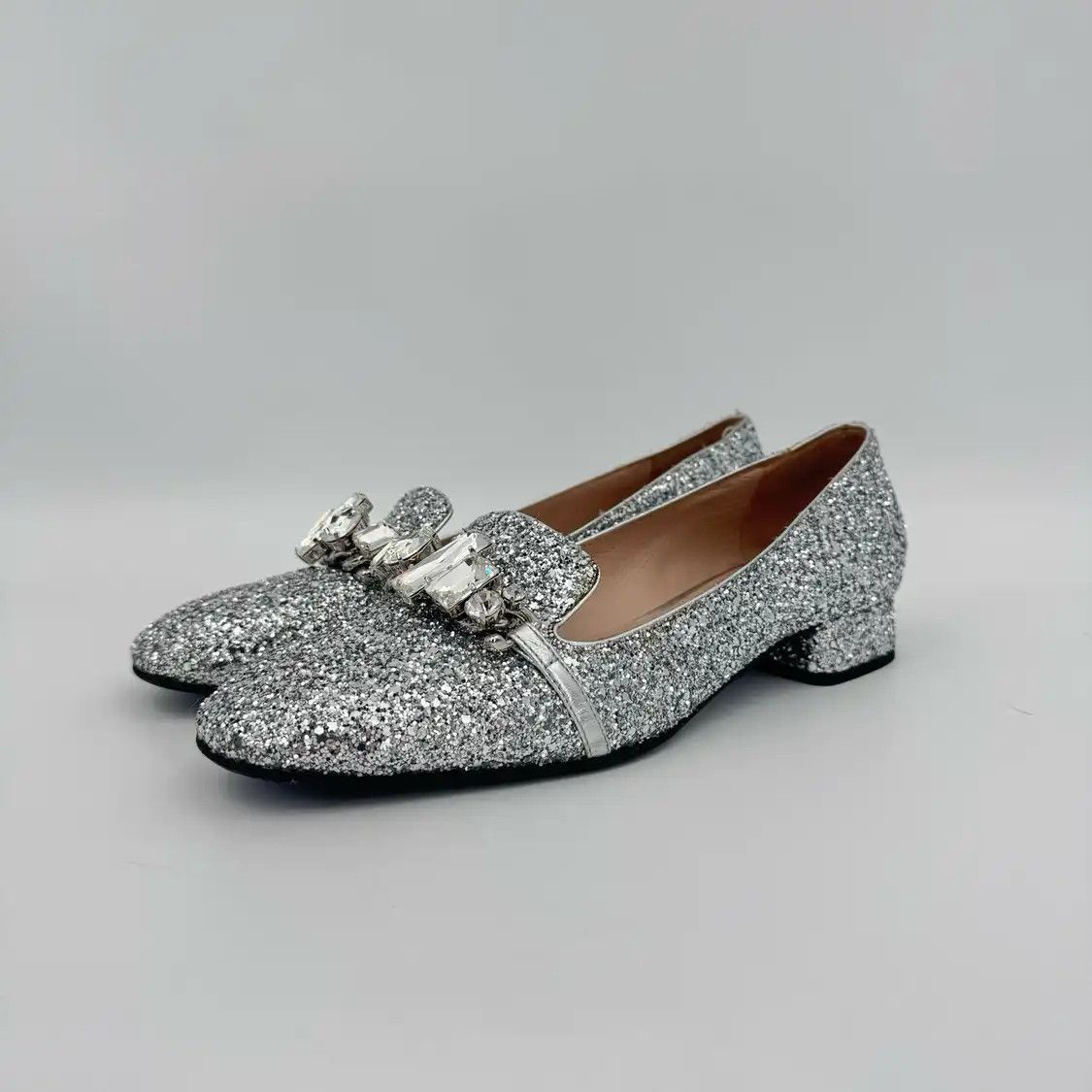 Miu Miu Miu silver fabric Women's low heels 37 Size US 7 / IT 37 - 1 Thumbnail