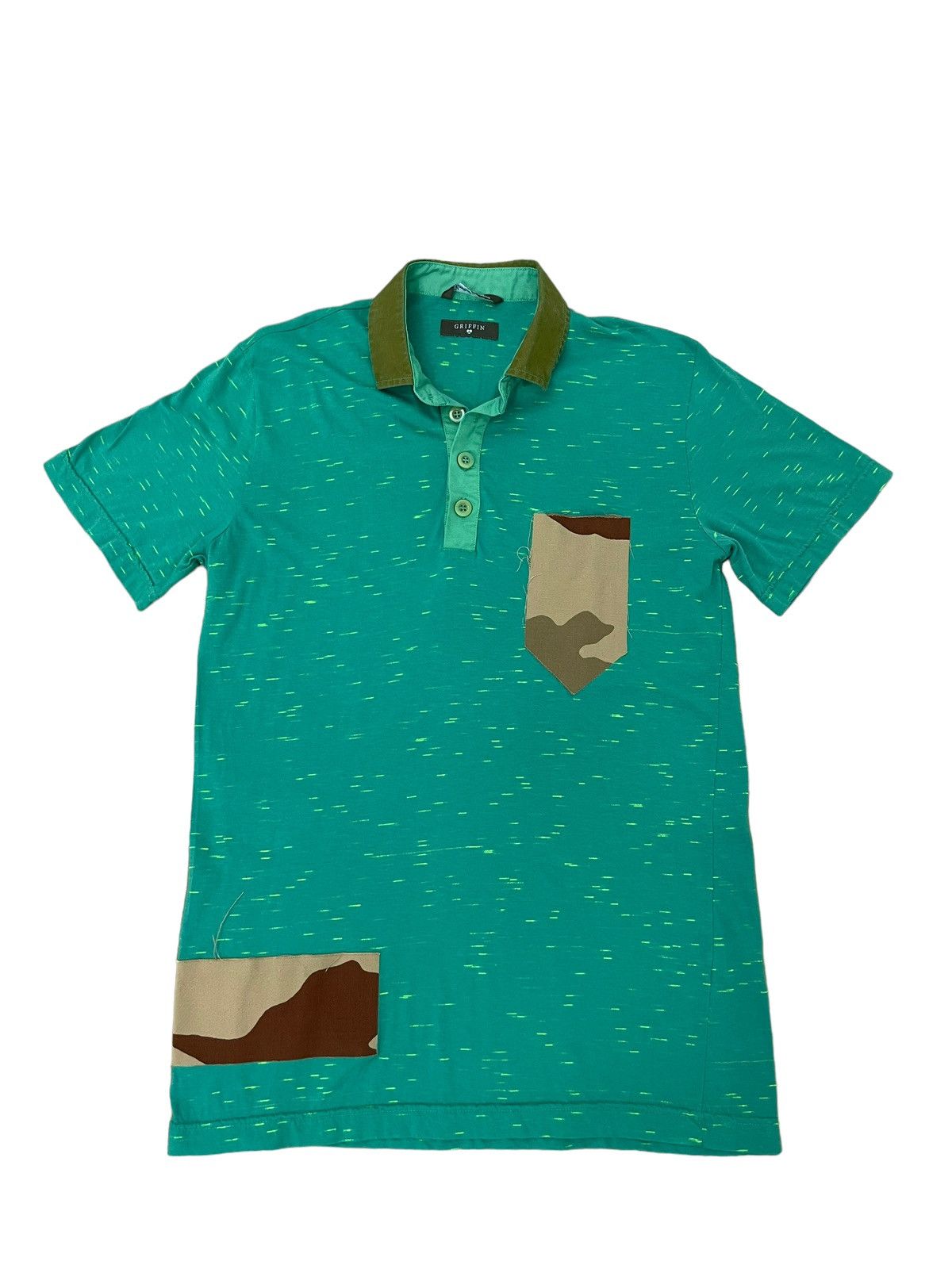 image of Comme Des Garcons x Griffin Patchwork Camo Griffin Italy Polo Shirt Limited Edition 56 in Light Gre
