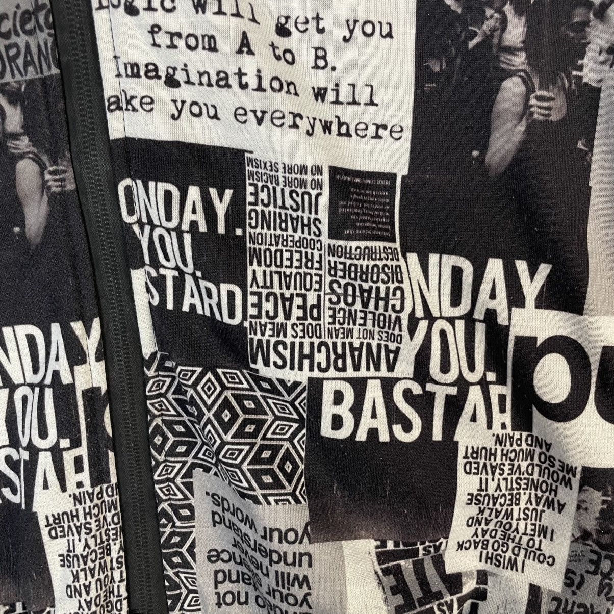 20471120 SHISKY NEWSPAPER WORDING ANARCHY SEDITIONARIES PUNK JACKET Size US S / EU 44-46 / 1 - 18 Thumbnail