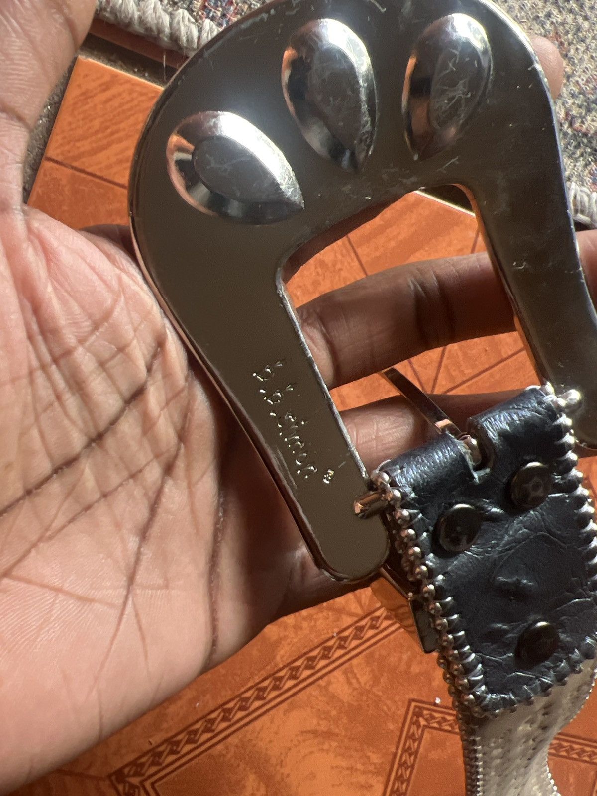 B.B. Simon b.b. Simon Silver Studded Leather Crystal Belt. Size 30 - 3 Thumbnail