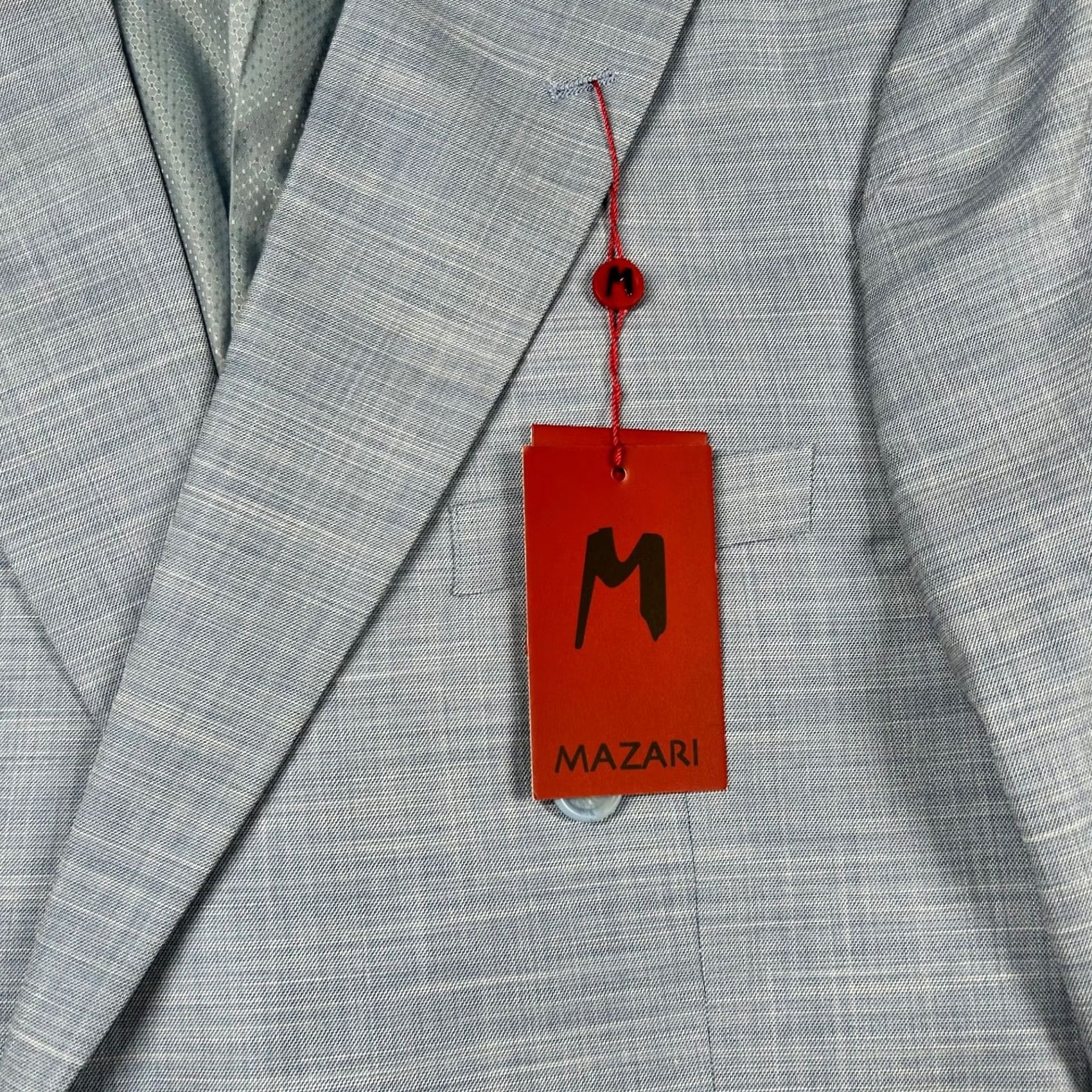 Vintage Mazari Suit Men 42R 36W Peak Lapel Performance Stretch Powder Blue Double Breast 2 Piece Size 42R - 7 Thumbnail