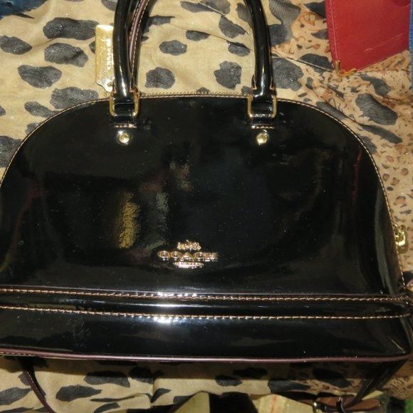 image of Coach Mini Sierra Black Patent Leather Dome Satchel Crossbod, Women's