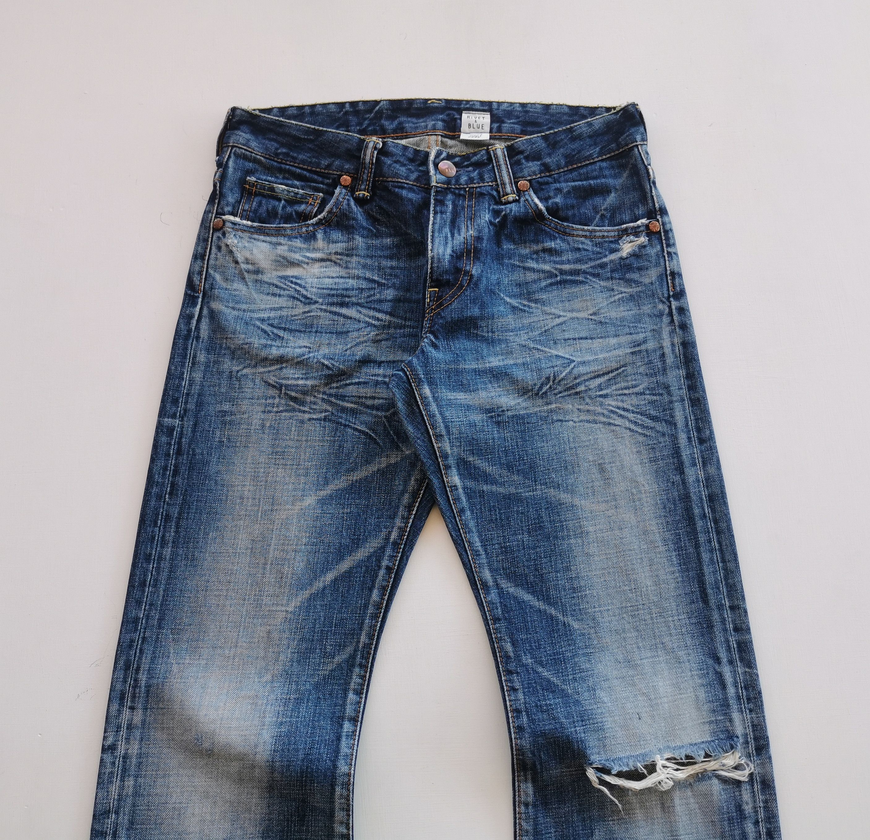 Japanese Brand Japanese Brand Rivet Blue Flare Whiskering Distressed Jeans Size US 28 / EU 44 - 7 Thumbnail