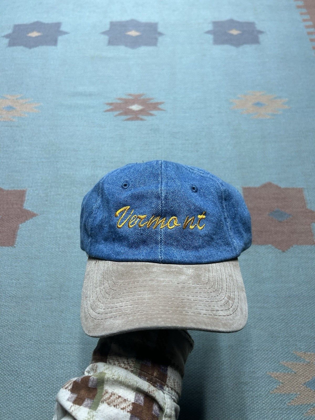 Vintage Vintage hat Vermont denim embroidered suede bill adjustable Size ONE SIZE - 2 Thumbnail
