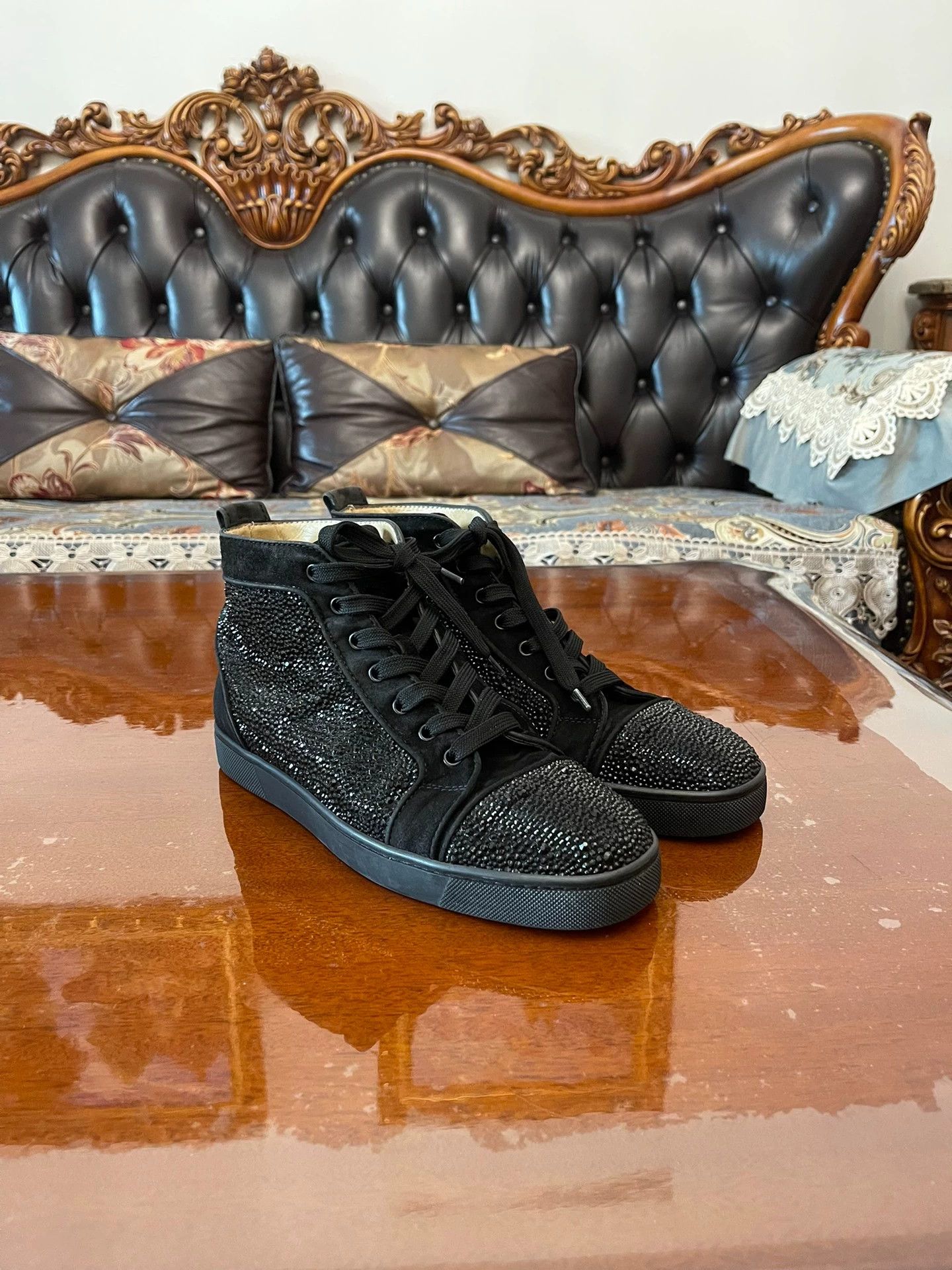 Christian Louboutin CL Men's 40.5 Black Paved Diamond Shoes - Shiny, Like New Size US 7.5 / EU 40-41 - 2 Thumbnail