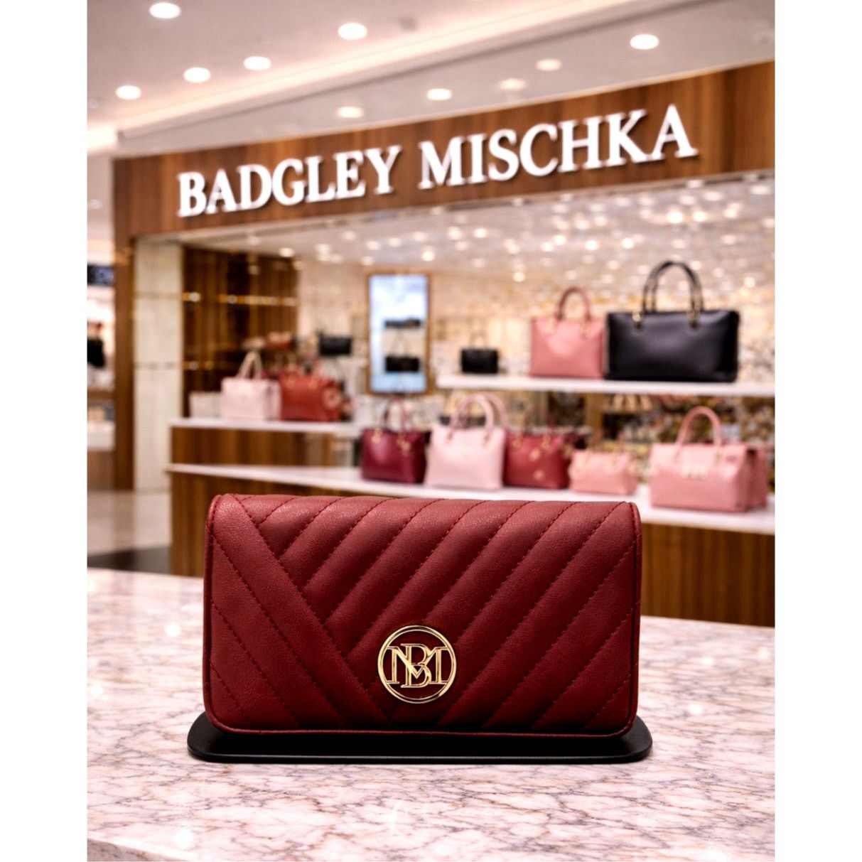 Badgley Mischka Badgley Mischka Quilted Bag Round Logo Plate - Plum Size ONE SIZE - 1 Thumbnail