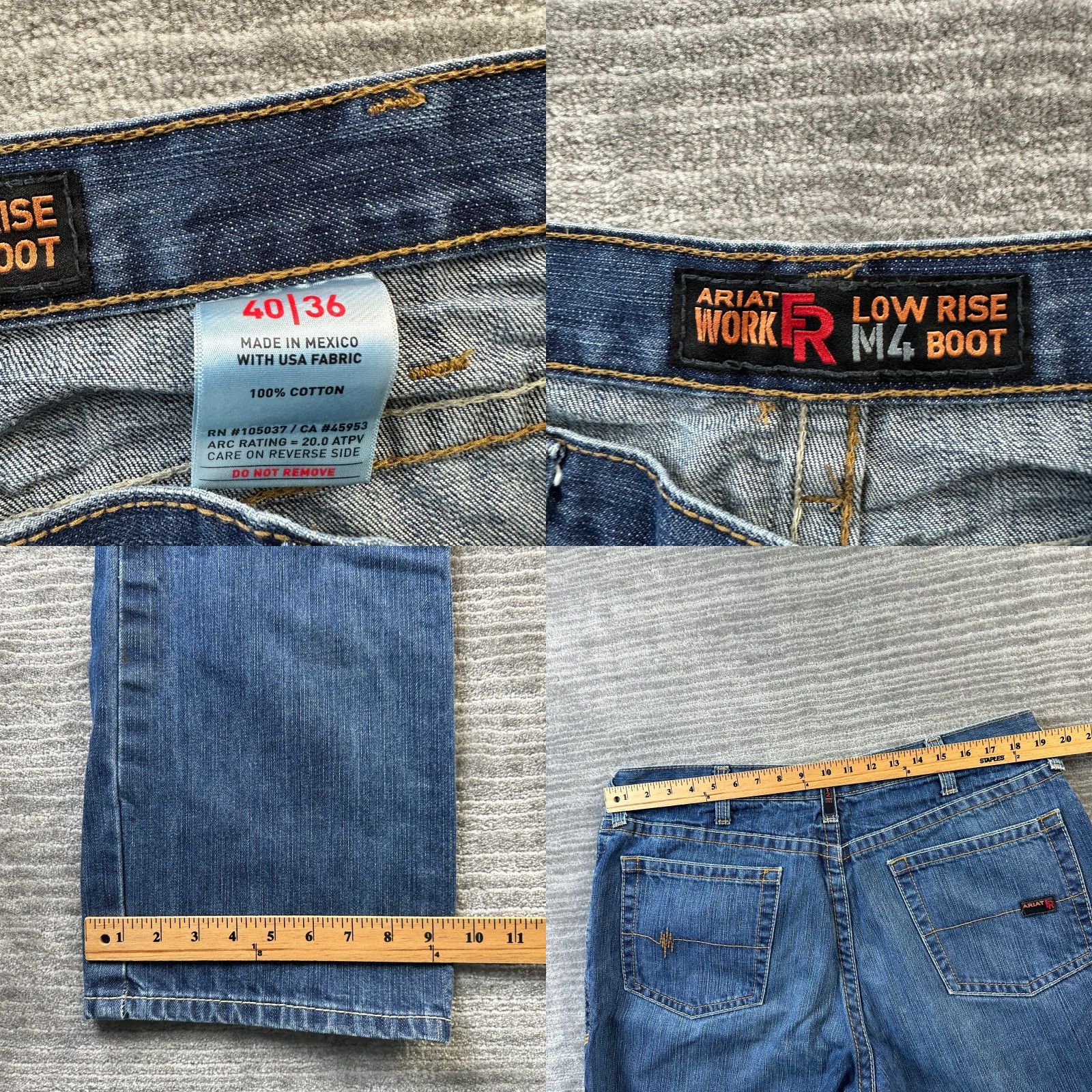 Ariat Ariat Jeans Men 40x36 Blue Denim Bootcut Relaxed M4 FR 5-Pocket Logo Button Belt Loops Mid Rise 90s Cowboy Jeans Mens Size US 40 / EU 56 - 8 Thumbnail