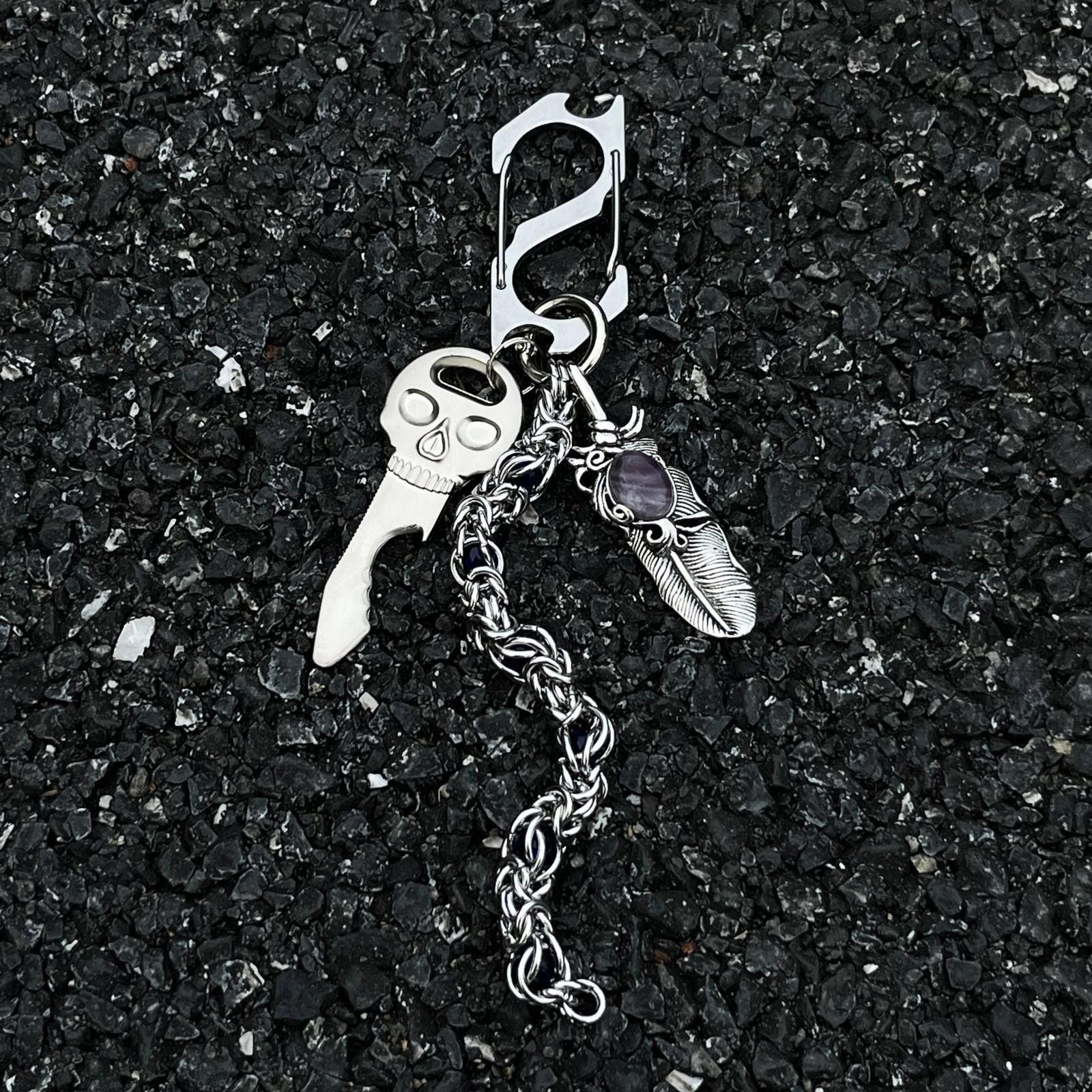 Jewelry Silver Skull Chain Key Holder, Men's Accessory Size ONE SIZE - 3 Thumbnail