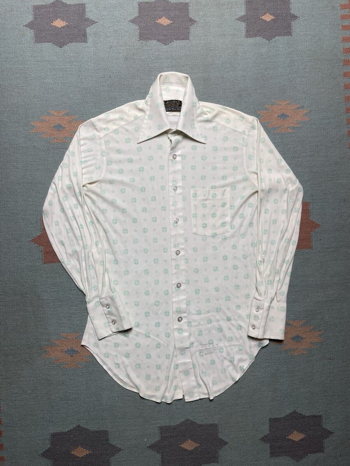 Sears × Vintage 70s button shirt lightweight poly blend geometric diamonds M Size US M / EU 48-50 / 2 - 1 Thumbnail