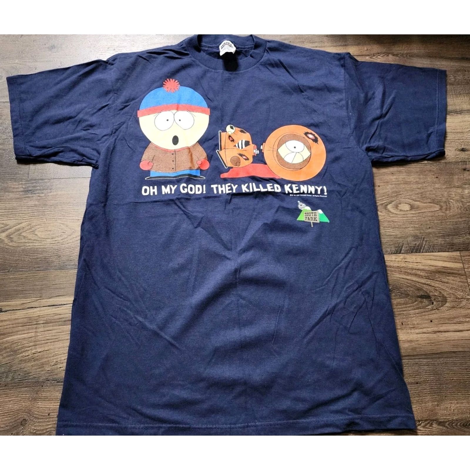 Tultex VINTAGE South Park T Shirt Mens XL 1997 Kenny Stan Oh My God They Killed Kenny Blue Cotton Tultex Graphic Print 90s Boys Mens Size US XL / EU 56 / 4 - 2 Thumbnail