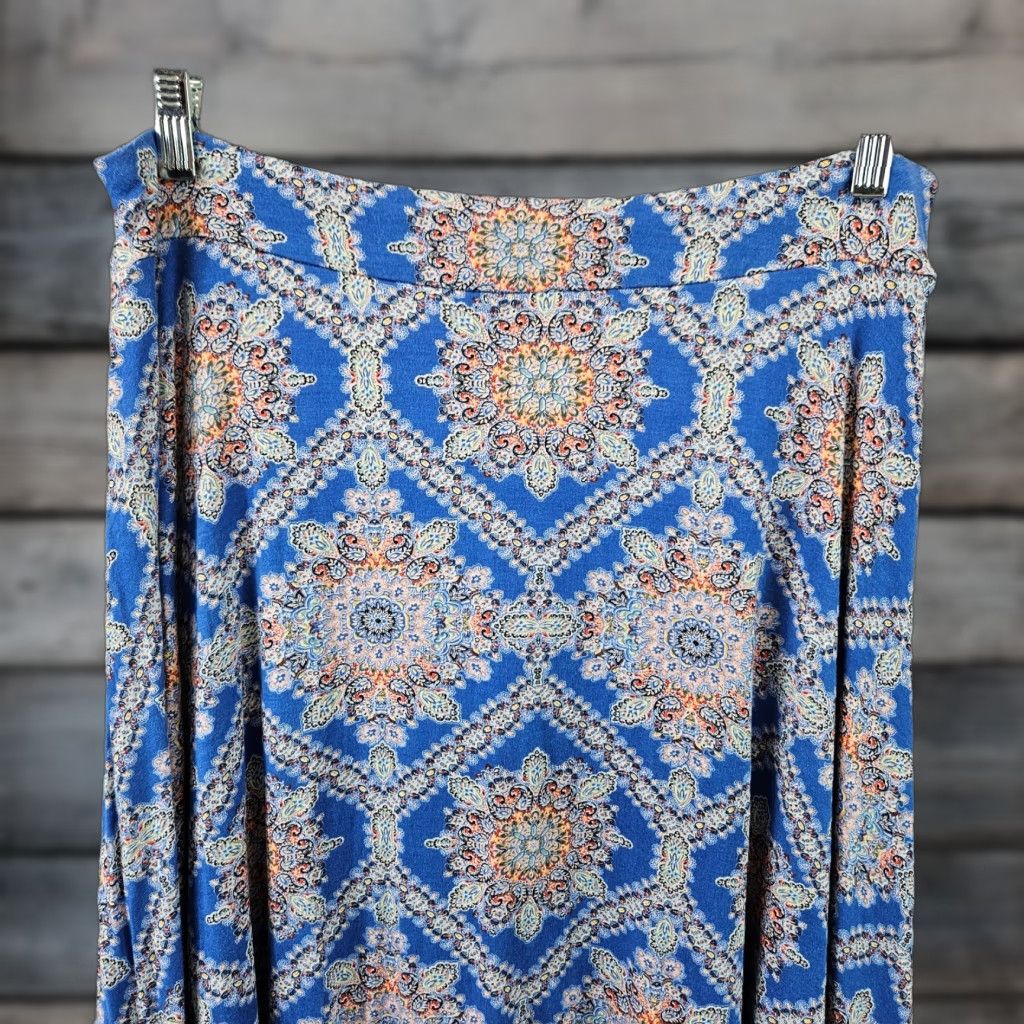 Vintage Renee C Skirt L Blue Orange Pull On A-Line Knee Length Rayon Blend Womens Size 36" / US 14 / IT 50 - 1 Thumbnail