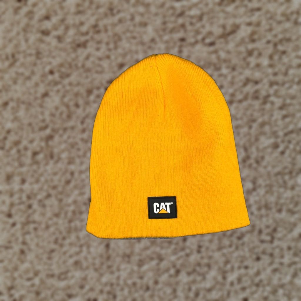Vintage CAT Beanie Adult One Size Yellow Knit Acrylic Logo Workwear Size ONE SIZE - 1 Thumbnail