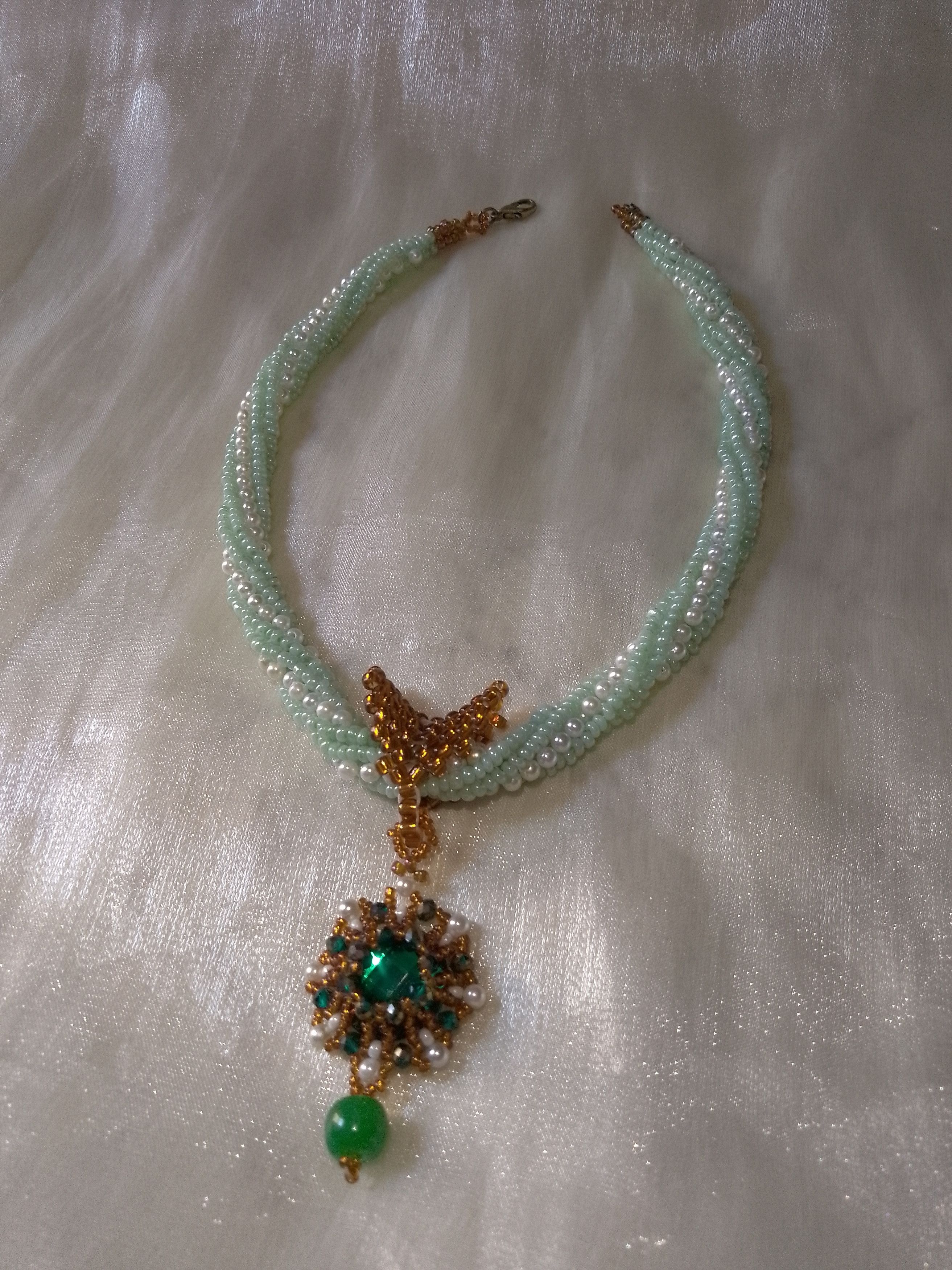 Handmade Vintage necklace Pendant zircon and adventurine gemstone Size ONE SIZE - 4 Thumbnail