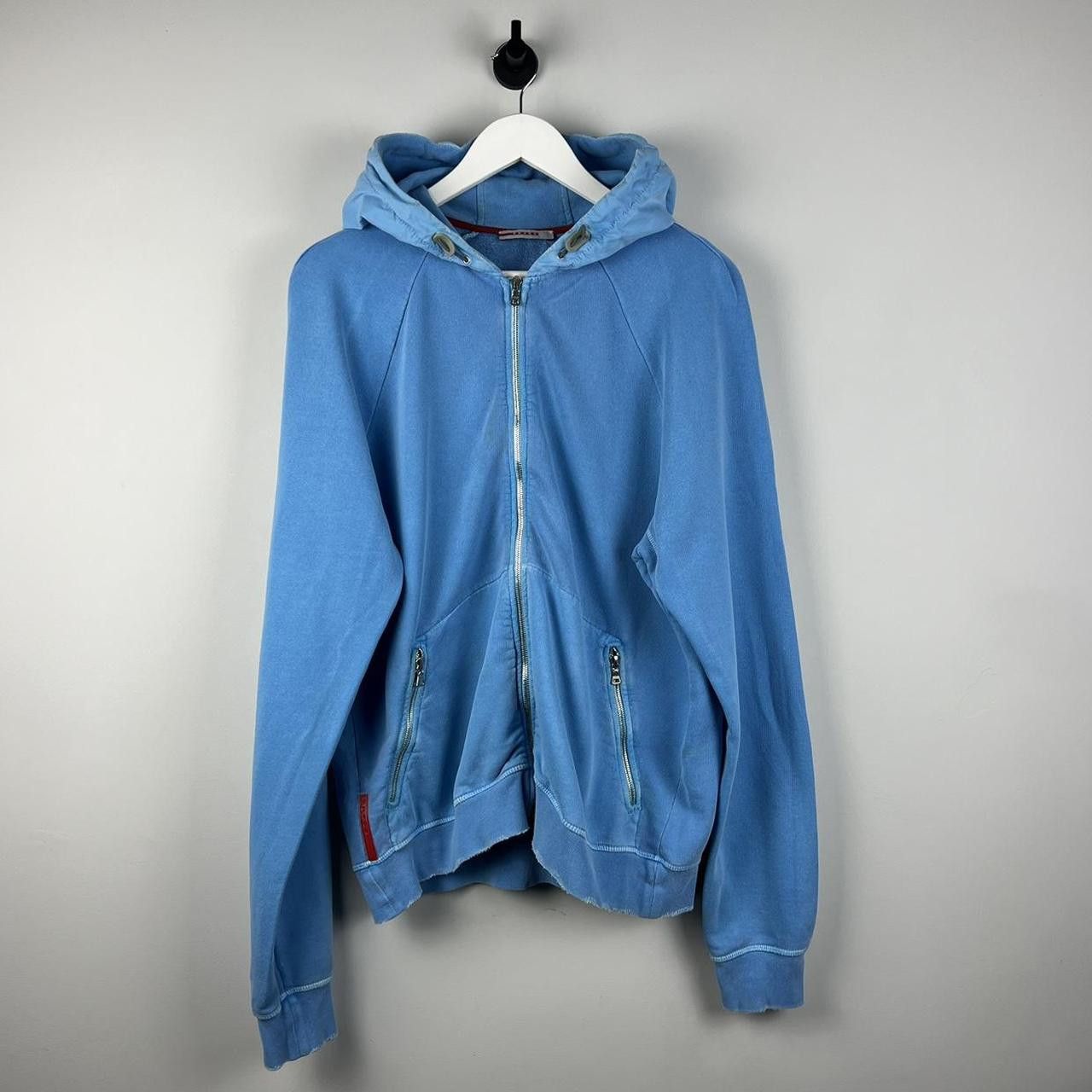 image of 00’S Prada Red Tab Logo Zip Hodie in Blue, Men's (Size XL)