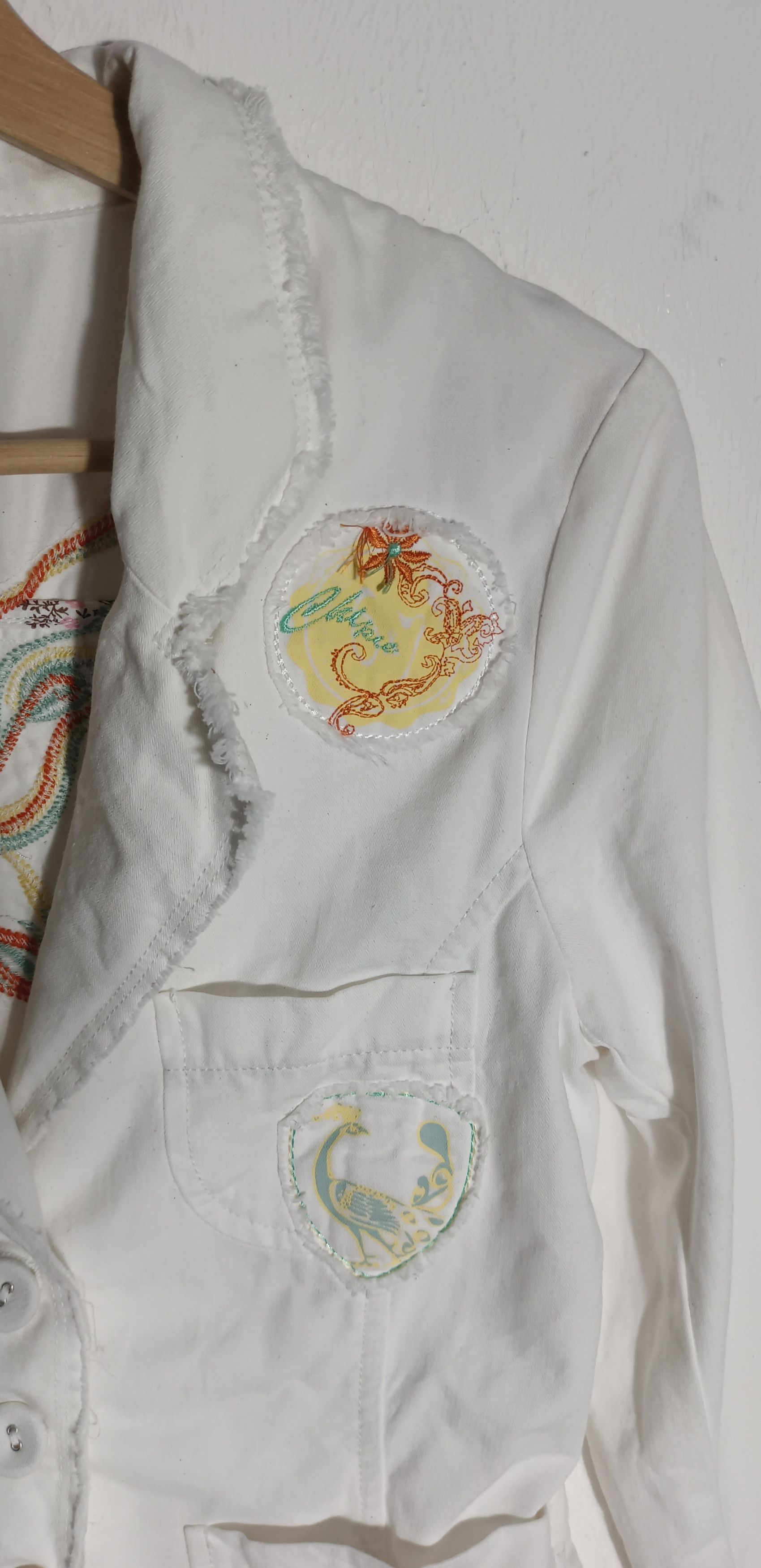 Art Comes First Jeans Jacket bird art by ohipie designer france Size S / US 4 / IT 40 - 8 Thumbnail