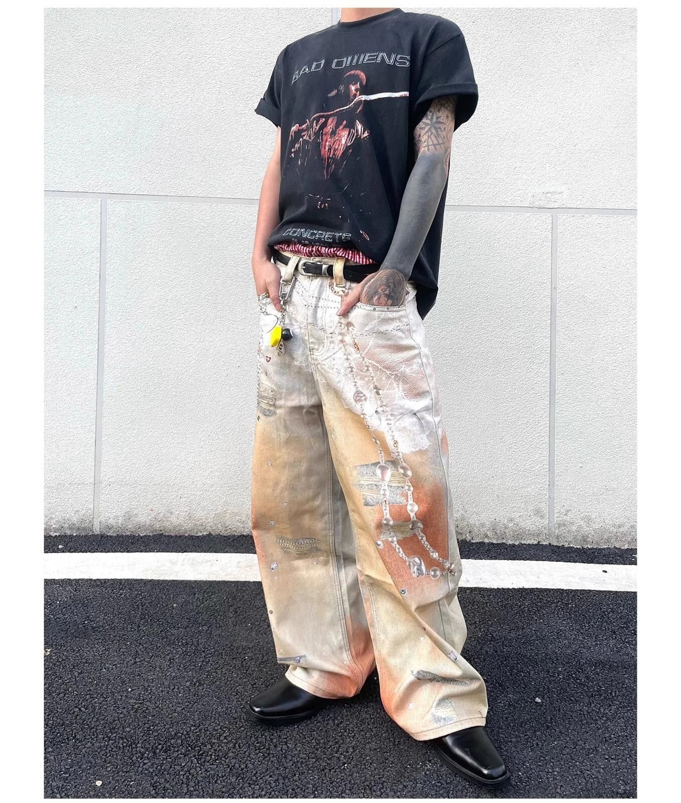 Jean 3d Print Orange Distressed Wide Leg Jeans Size US 30 / EU 46 - 3 Thumbnail
