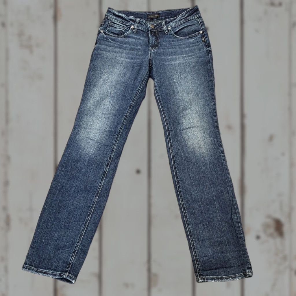 Silver Jeans Co. Silver Jeans Womens 28/29L Boyfriend Jeans Dark Wash Faded Whiskered Blue Denim Size 28" / US 6 / IT 42 - 1 Thumbnail