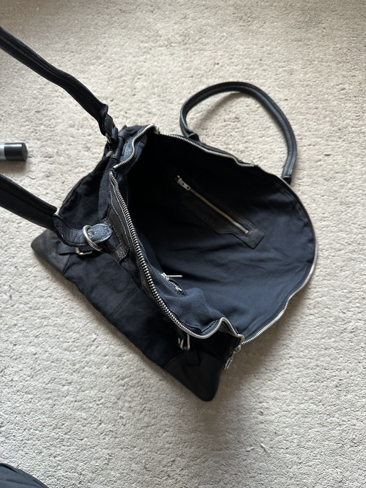Comme des Garcons Homme Plus 2000s Florian Denicourt Black Leather & Linen Tote Bag Size ONE SIZE - 10 Thumbnail