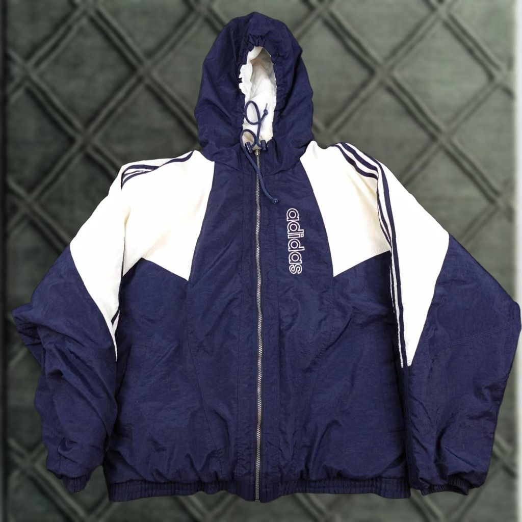 Adidas VINTAGE Adidas Jacket Mens XL Blue Windbreaker Hooded Coat 90s Sports Size US XL / EU 56 / 4 - 1 Thumbnail