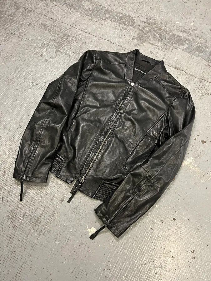 Emporio Armani SS2011 Emporio Armani Structured Black Leather Multi Zip Jacket Size US M / EU 48-50 / 2 - 4 Thumbnail