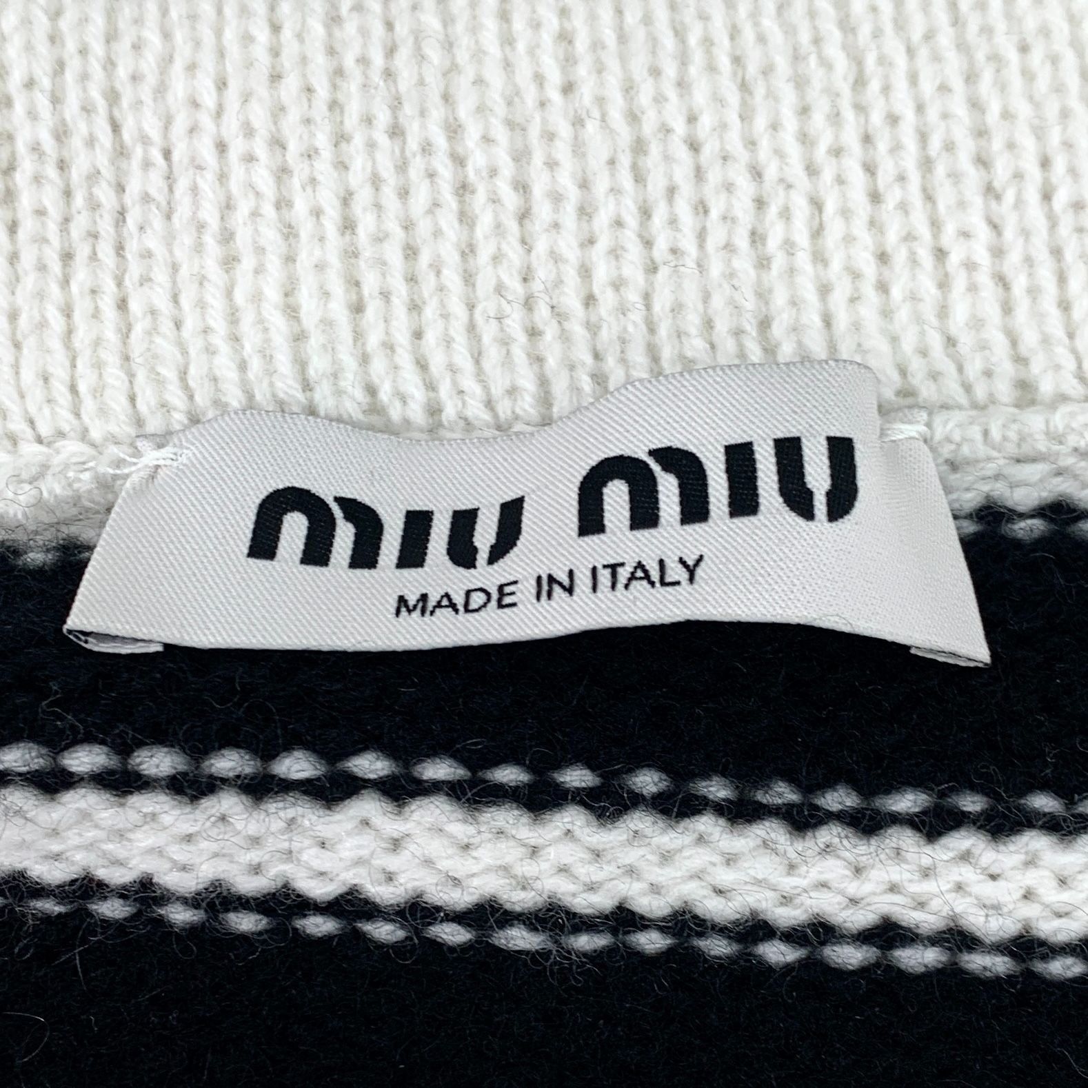 Miu Miu Miu Miu Striped Collar Knit Cardigan Sweater Black & White S Size XS / US 0-2 / IT 36-38 - 6 Thumbnail