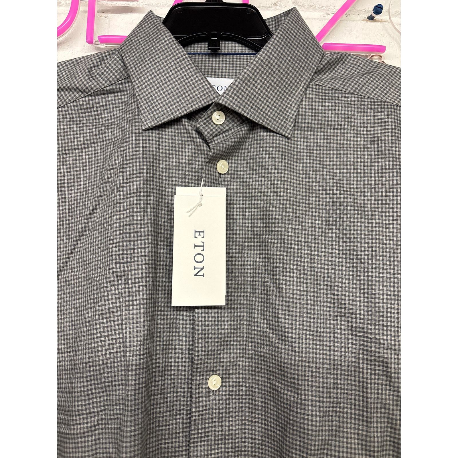 Eton New nwt SZ Large Eton Gray Plaid Slim Fit Dress Shirt Check Size US L / EU 52-54 / 3 - 4 Thumbnail
