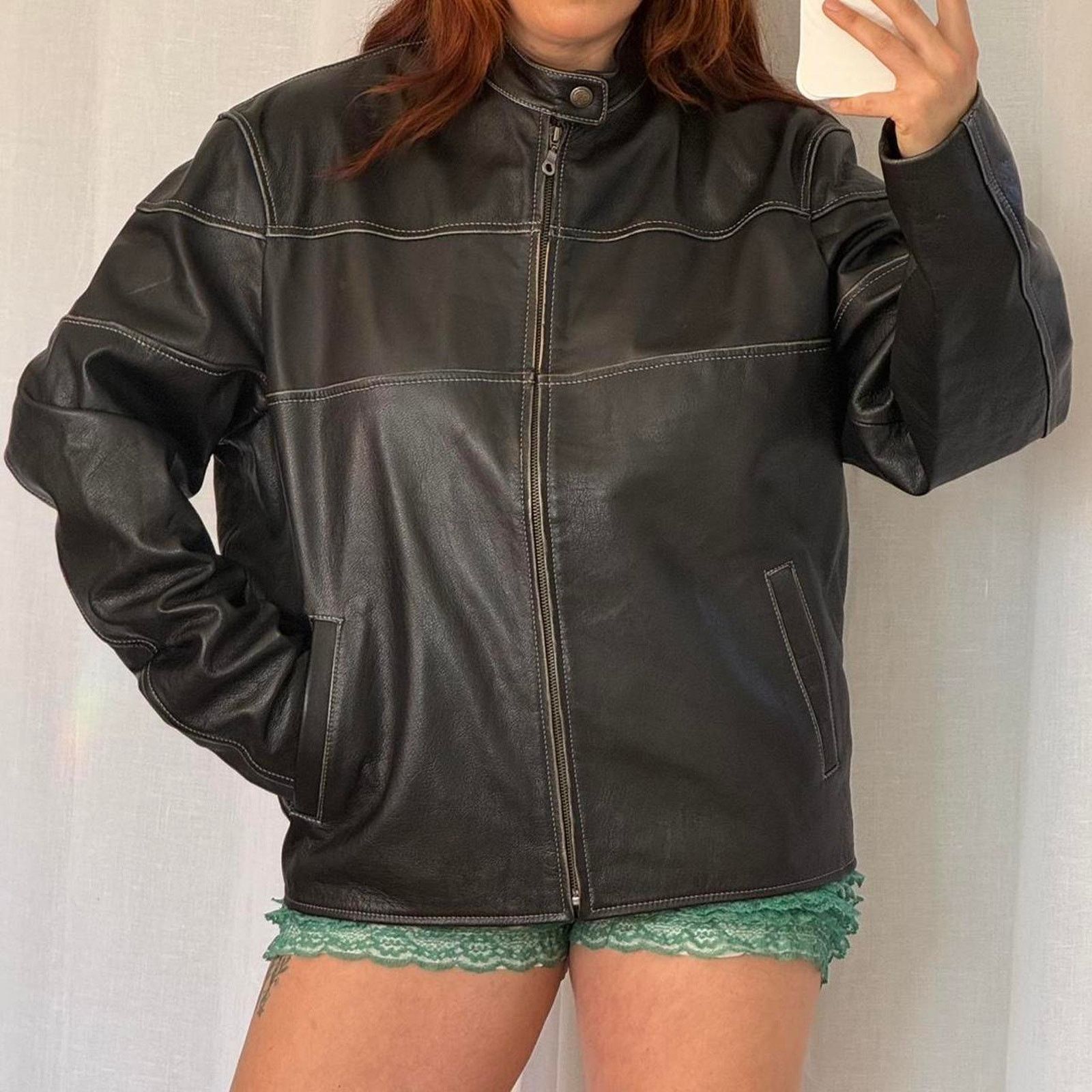 Vintage ✿ ⋆ 𓆩♡𓆪 Vintage Leather Contrast Stitch Moto Jacket 𓆩♡𓆪 Size US XL / EU 56 / 4 - 2 Thumbnail