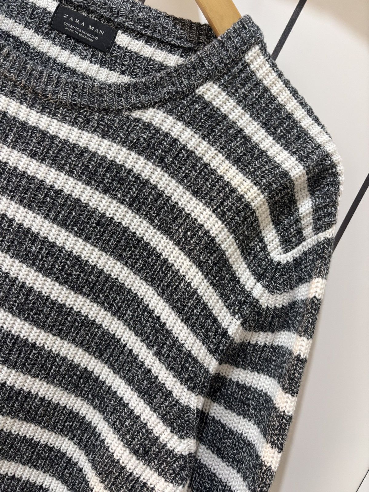 Zara Zara Man Striped Ribbed-Knit Crew-Neck Sweater - Grey Size US M / EU 48-50 / 2 - 2 Thumbnail