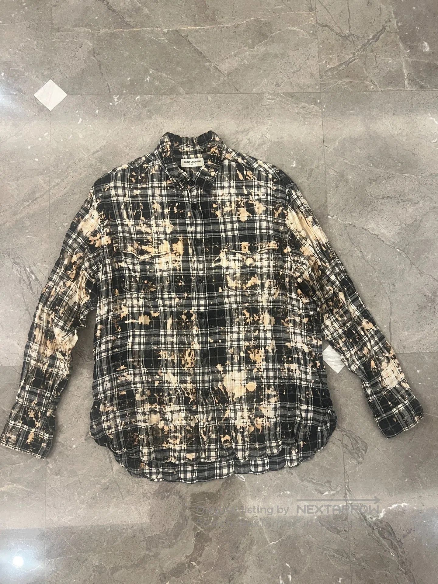 Hedi Slimane Saint Laurent Yellow Plaid Splatter Shirt. Size US S / EU 44-46 / 1 - 1 Thumbnail