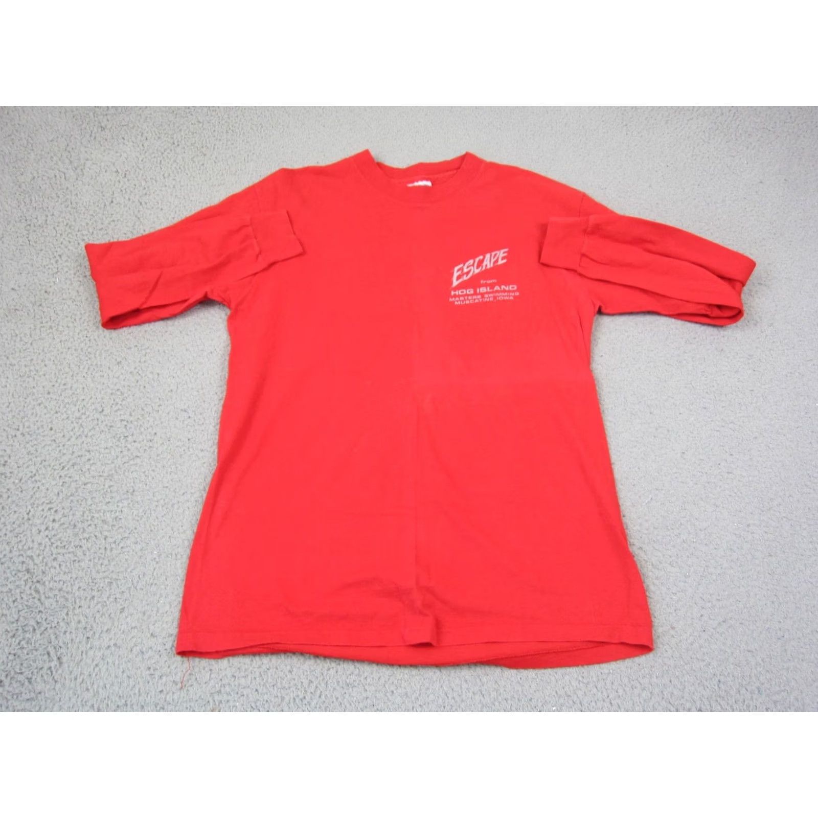 Hanes VINTAGE Escape Hog Island Shirt Red Large Iowa Swimming Single Stitch USA Mens 90s Size US L / EU 52-54 / 3 - 3 Thumbnail
