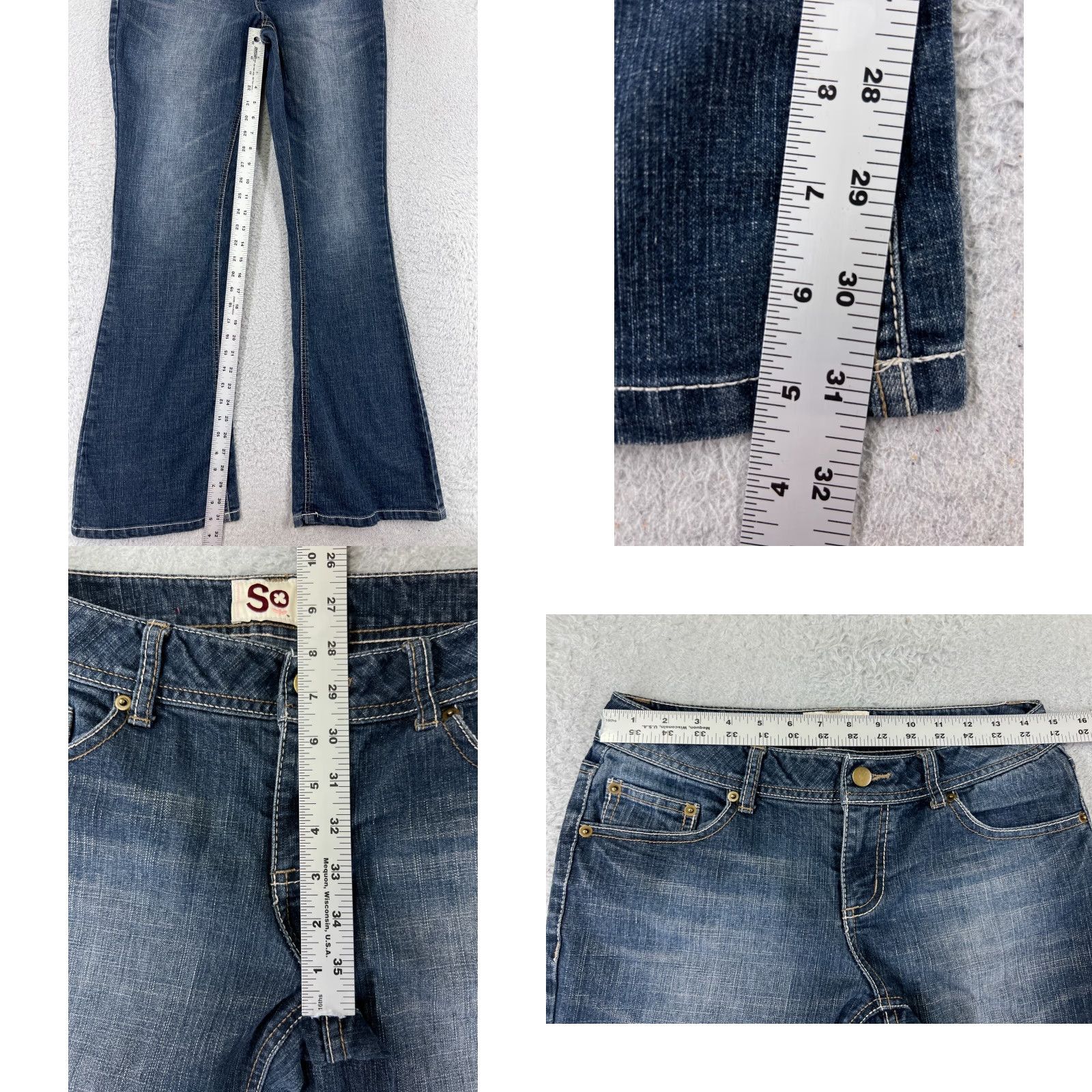 Denime SO Brand Women's Flared Jeans Size 7 Blue Cotton Medium Wash Low Rise Fashion Size 28" / US 6 / IT 42 - 8 Thumbnail
