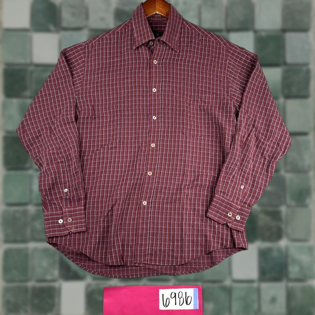 BUGATCHI BUGATCHI UOMO Shirt Medium Burgundy Check Embroidered Button Up Long Sleeve Mens Size US M / EU 48-50 / 2 - 1 Thumbnail