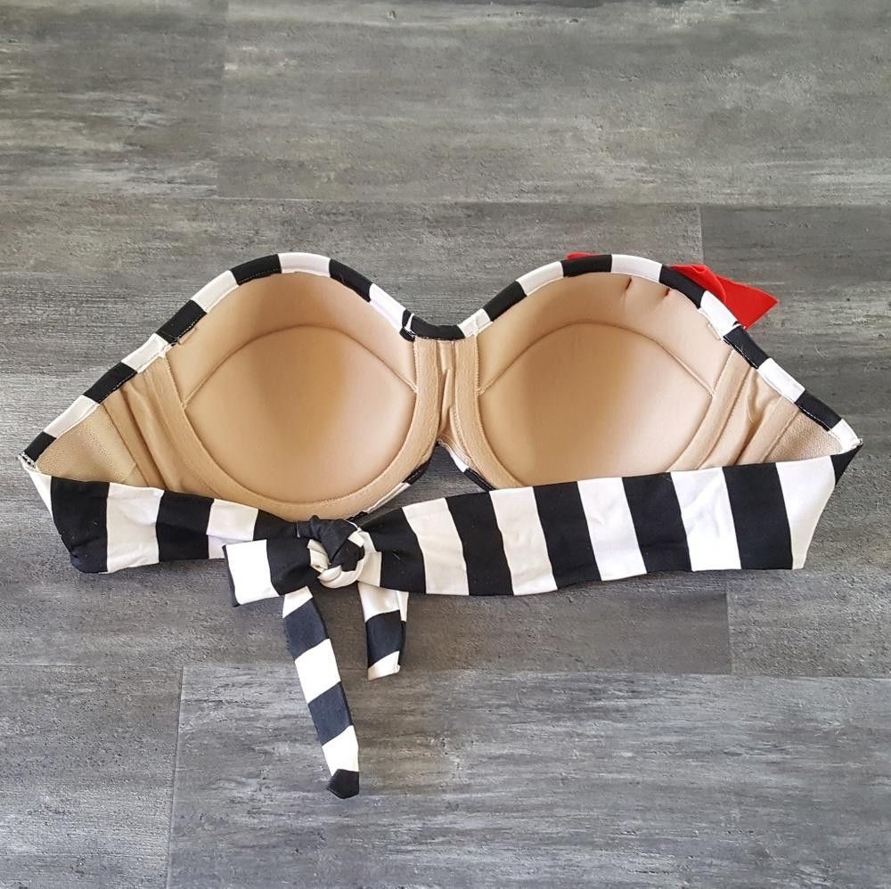Designer White Black Beetlejuice Bikini Top Size ONE SIZE - 2 Thumbnail