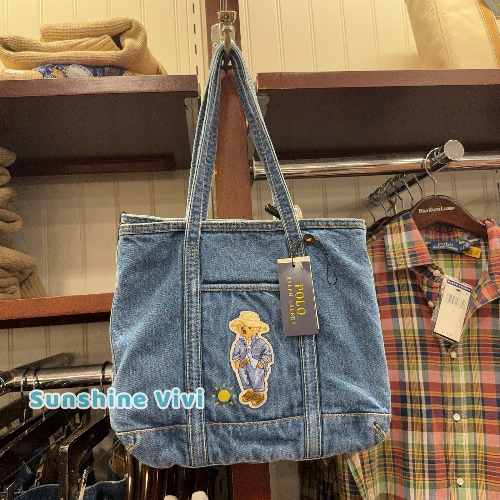 Ralph Lauren NWT POLO Ralph Lauren Small Polo Bear Canvas Tote Bag Denim Size ONE SIZE - 1 Thumbnail